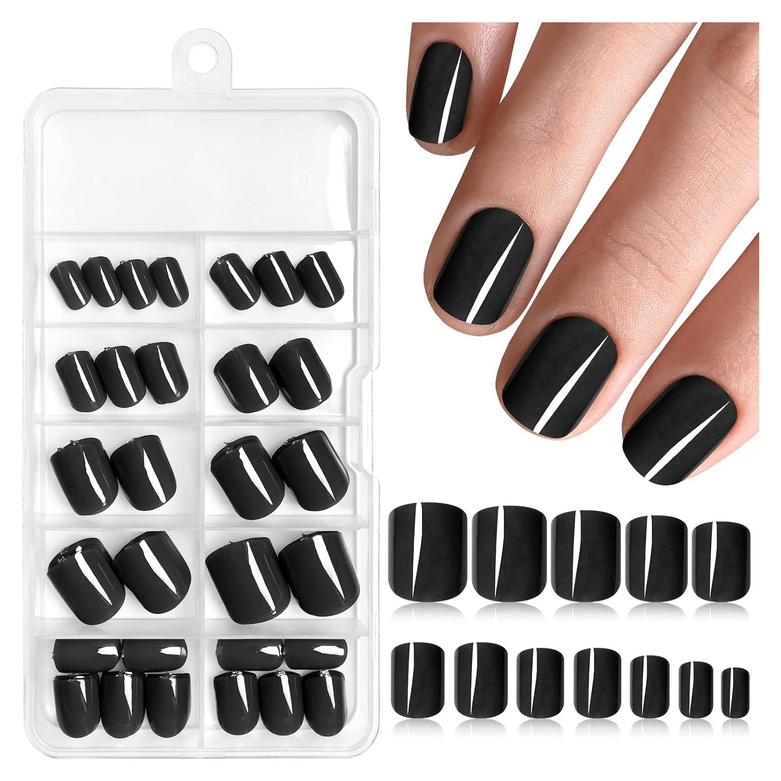 120 Uñas Postizas Cortas Negras Bellelfin con Adhesivo