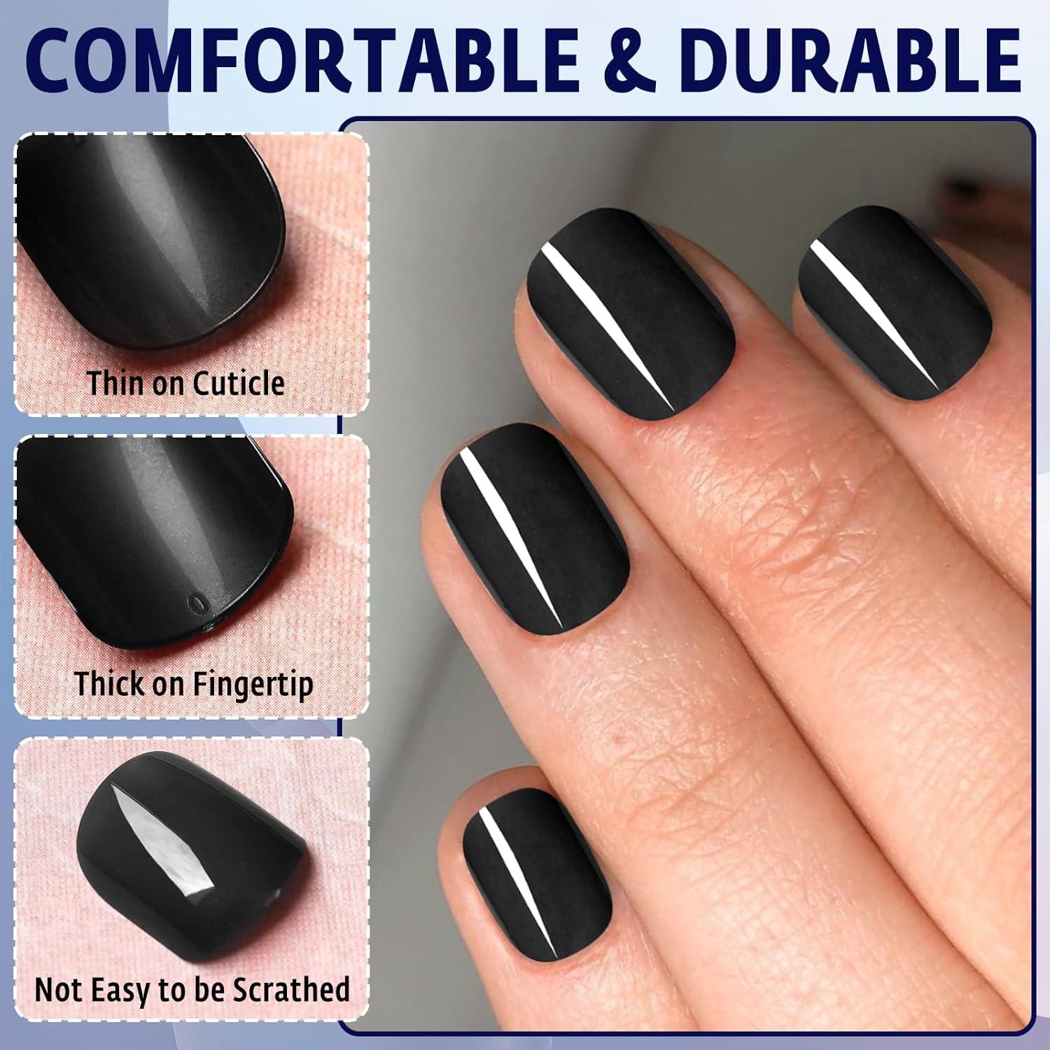 120 Uñas Postizas Cortas Negras Bellelfin con Adhesivo