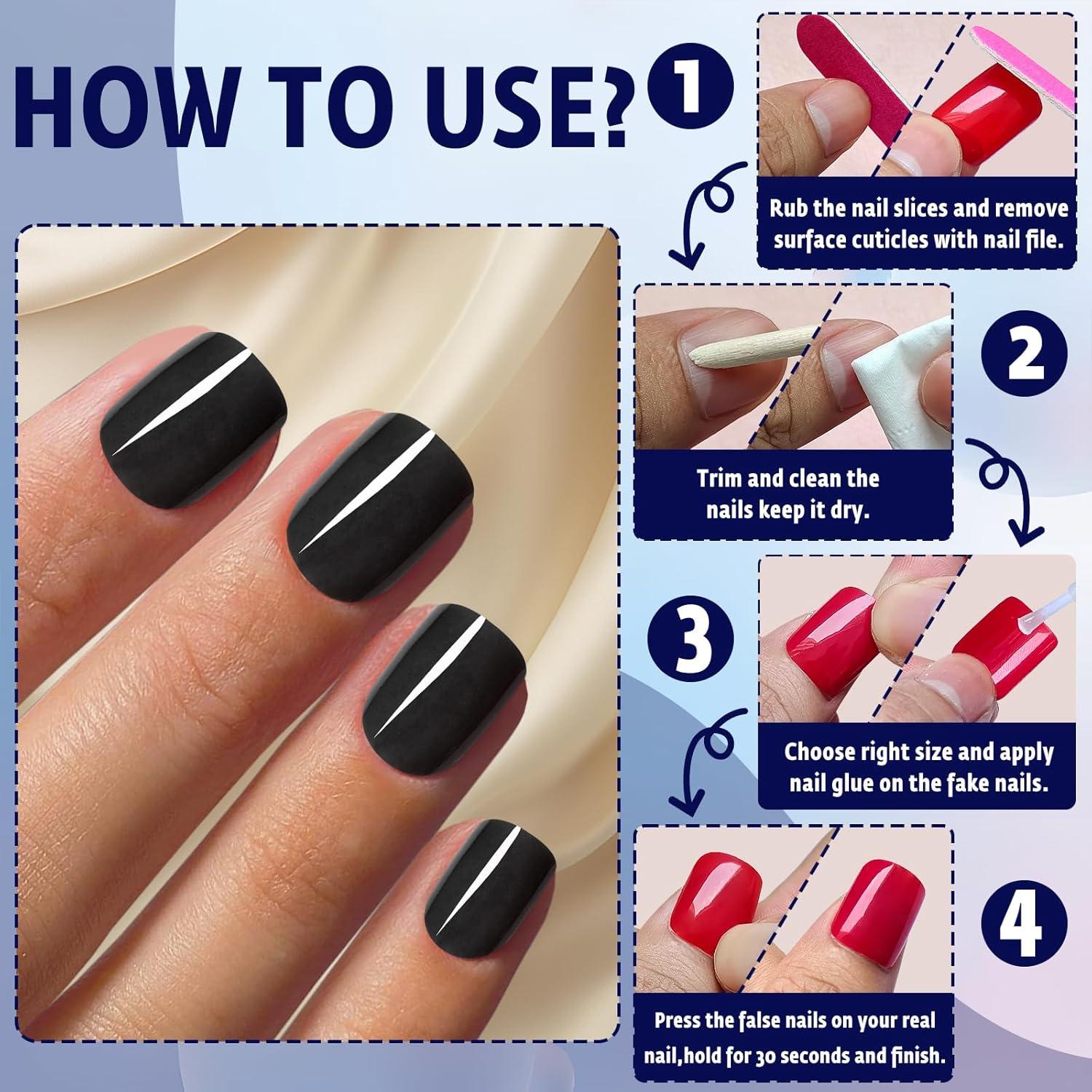 120 Uñas Postizas Cortas Negras Bellelfin con Adhesivo