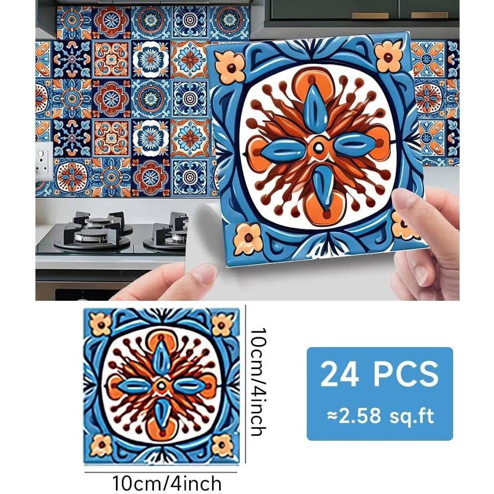 Calcomanías de Azulejos Autoadhesivas ArtisanAura 24 Pcs 15x15cm