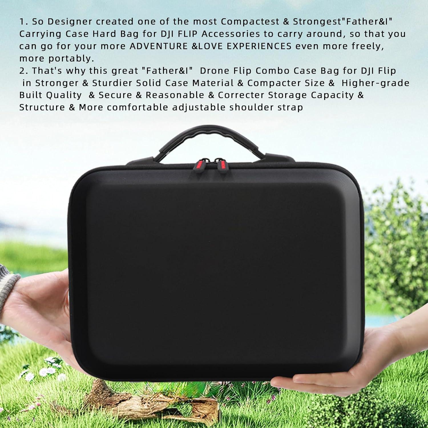 Father&I Drone Flip RC2 RCN3 Combo Accessories Only (Carry-ing) Protective Protector Case Carrier Box Hard Storage Bag Holder for DJI Flip Crossbody & Two Way Zipper, Black (NOT Silicone)