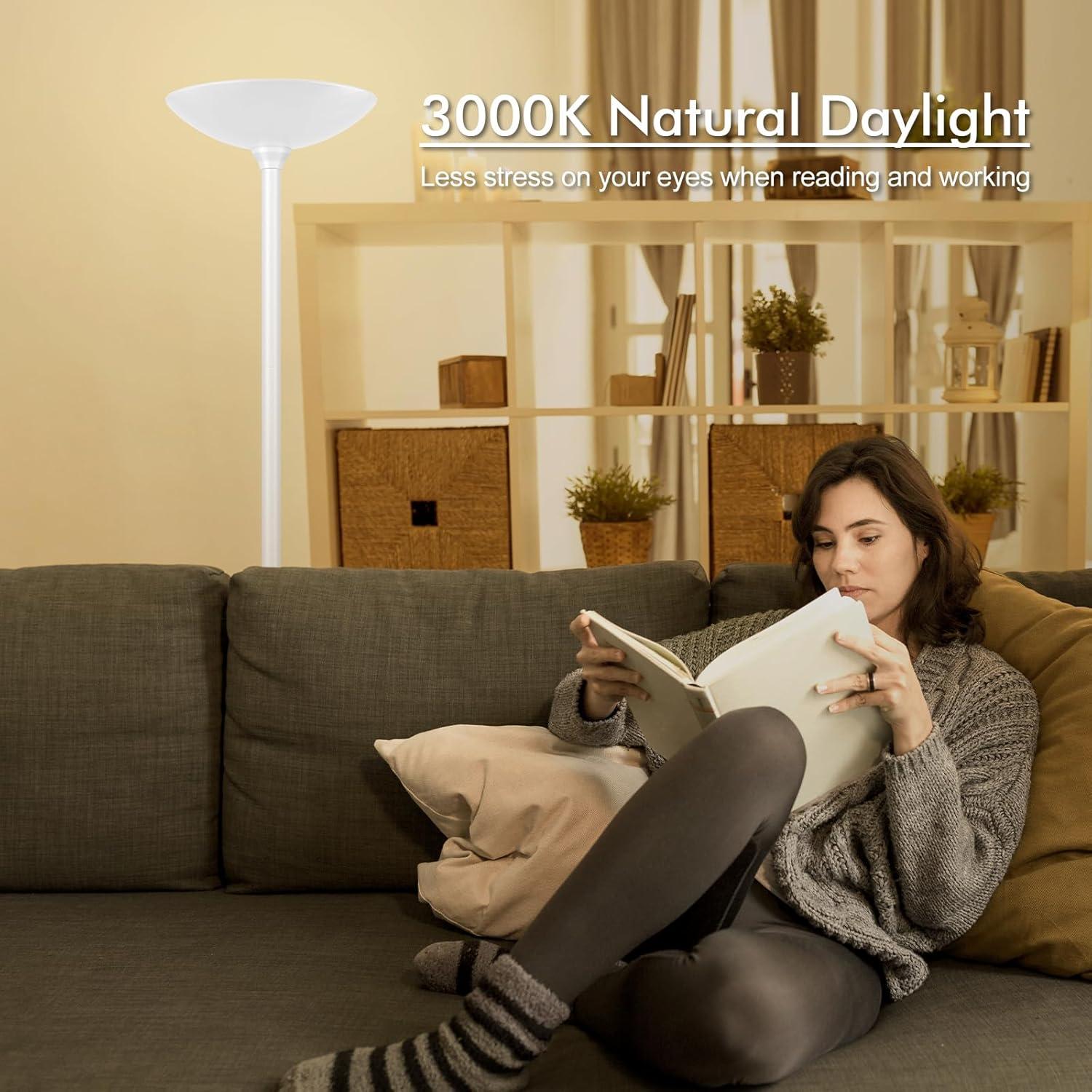 Lámpara de Pie LED Torchiere AUQUEE 30W 3600LM Blanca 71"