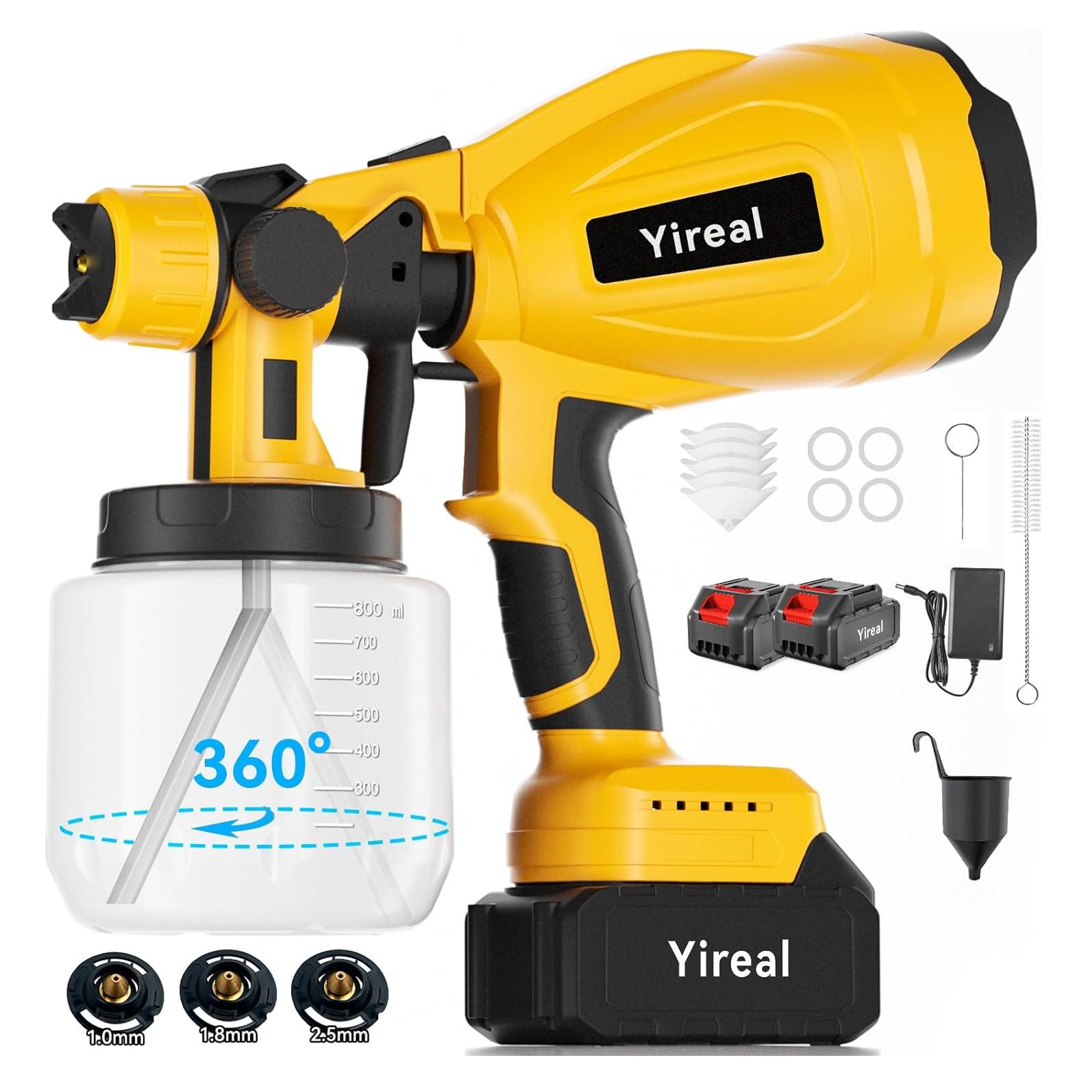 Pulverizador de pintura inalámbrico Yireal 800ml 2000mAh 3 boquillas