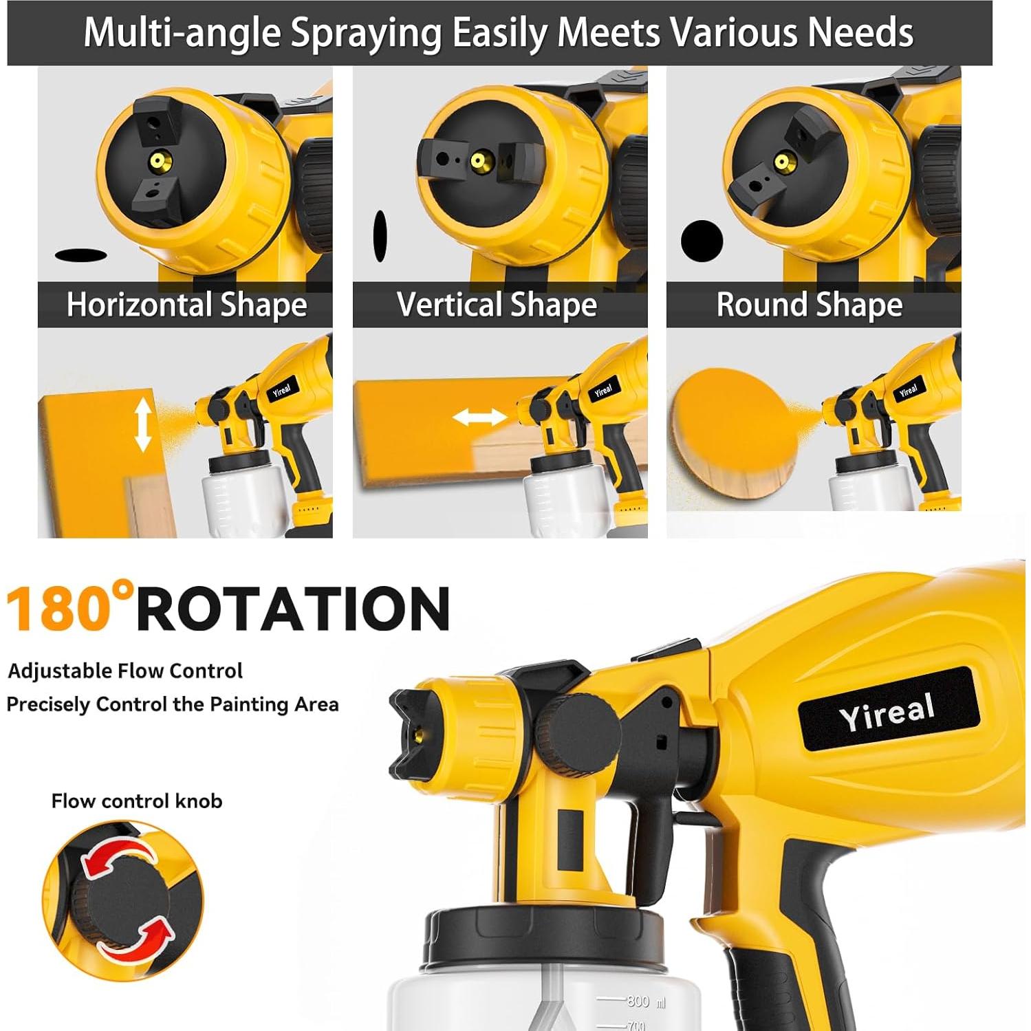Pulverizador de pintura inalámbrico Yireal 800ml 2000mAh 3 boquillas