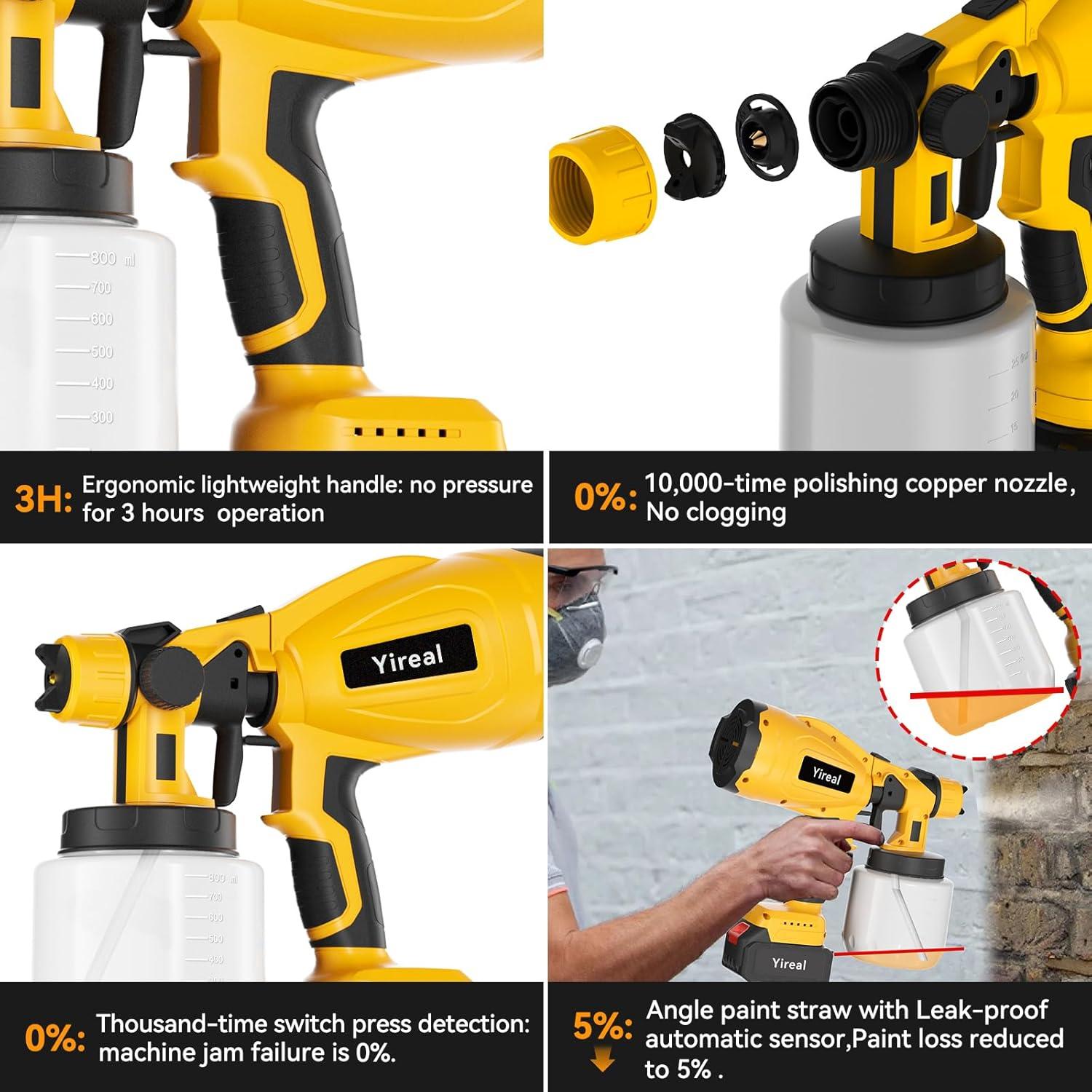 Pulverizador de pintura inalámbrico Yireal 800ml 2000mAh 3 boquillas