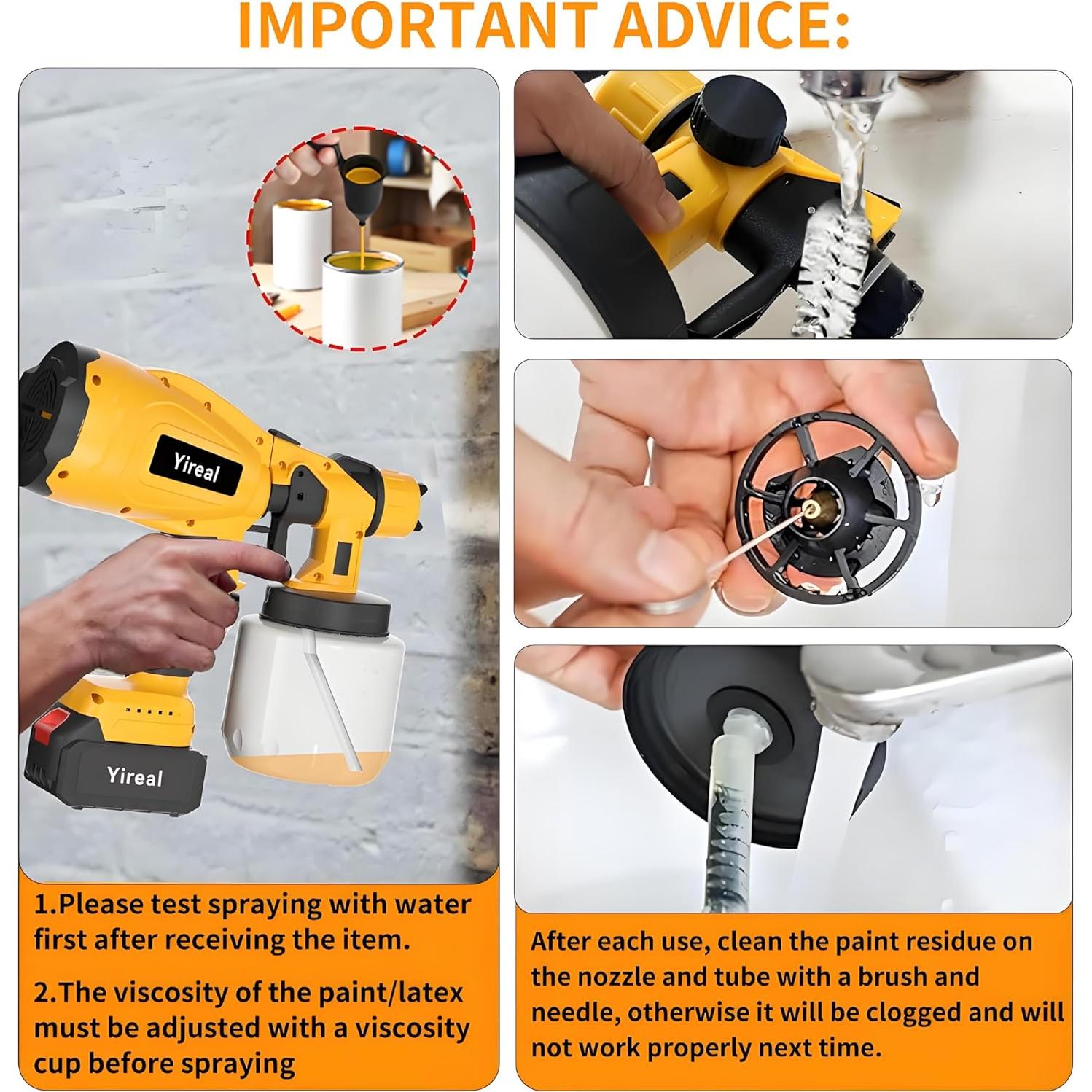 Pulverizador de pintura inalámbrico Yireal 800ml 2000mAh 3 boquillas