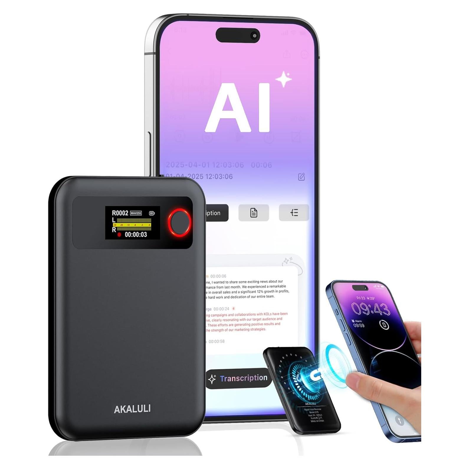 Grabadora de Voz AI AKALULI L816 - 30H Grabación, 64GB