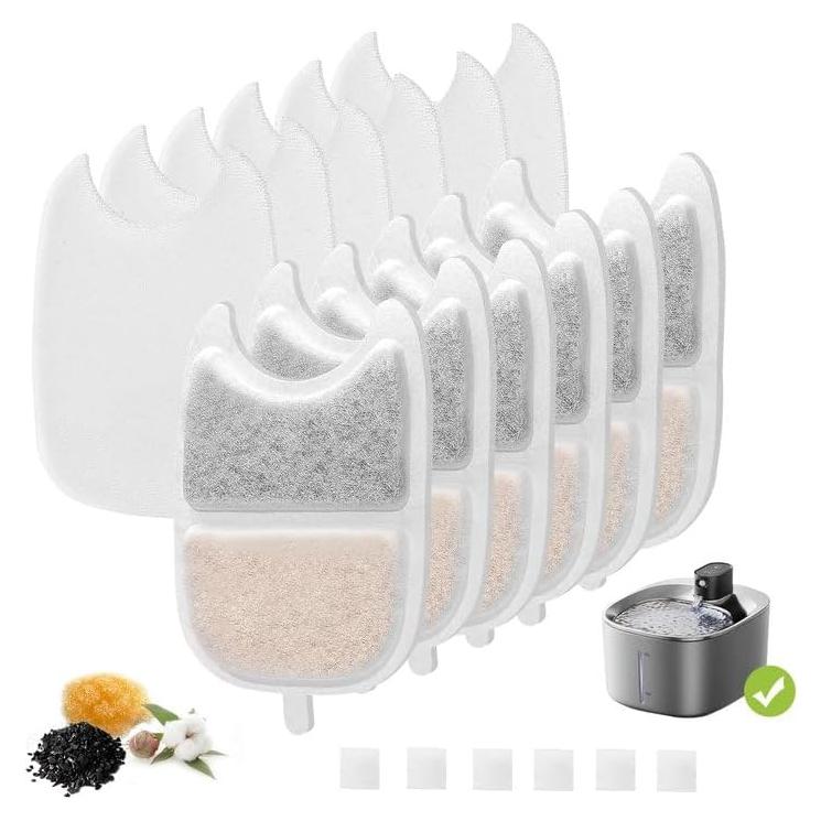 6 Filtros y Esponjas de Reemplazo Tettie para Fuente de Agua 4L