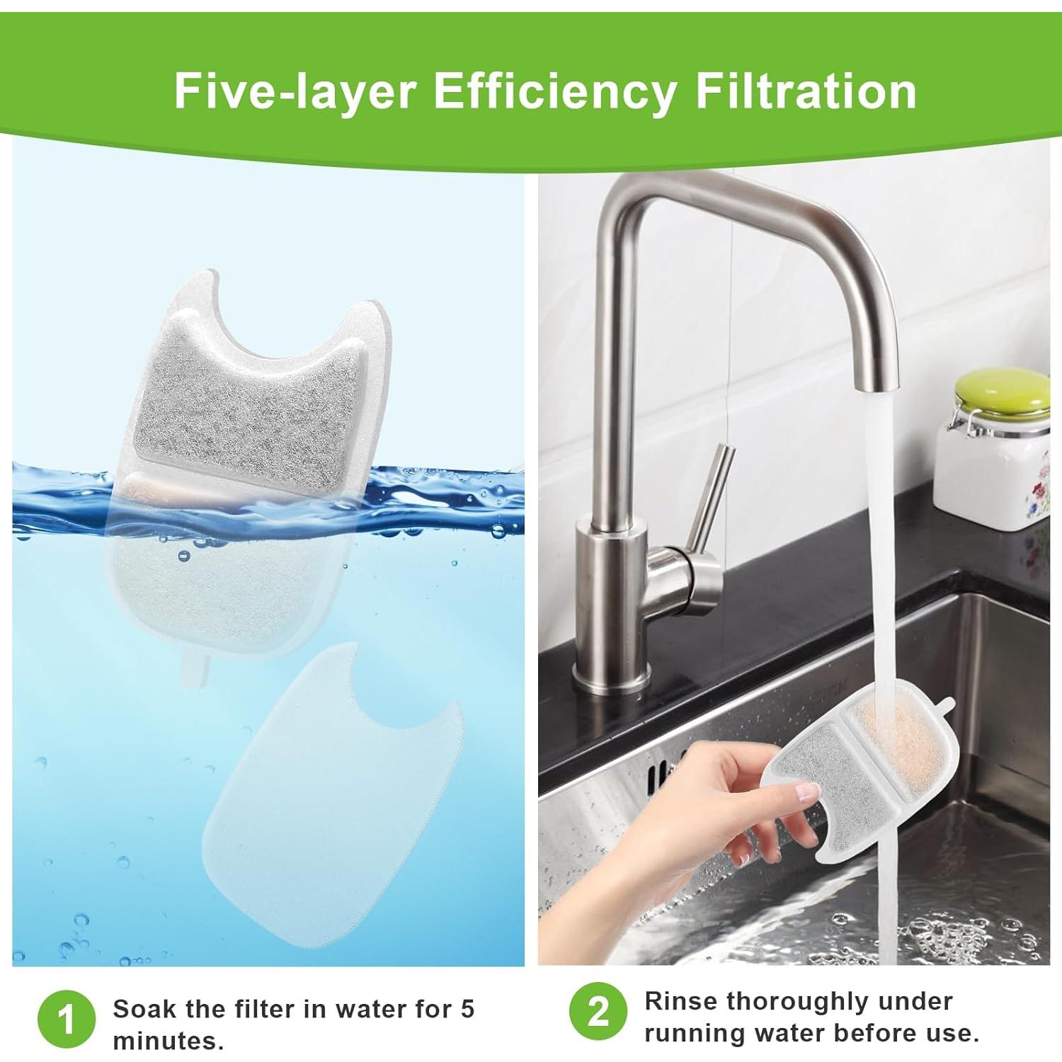 6 Filtros y Esponjas de Reemplazo Tettie para Fuente de Agua 4L