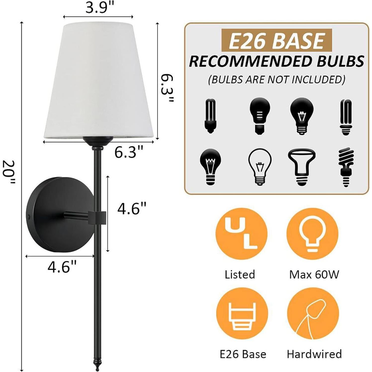 Juego de 2 Apliques de Pared Retro KUAUGST 50.8 cm Negro