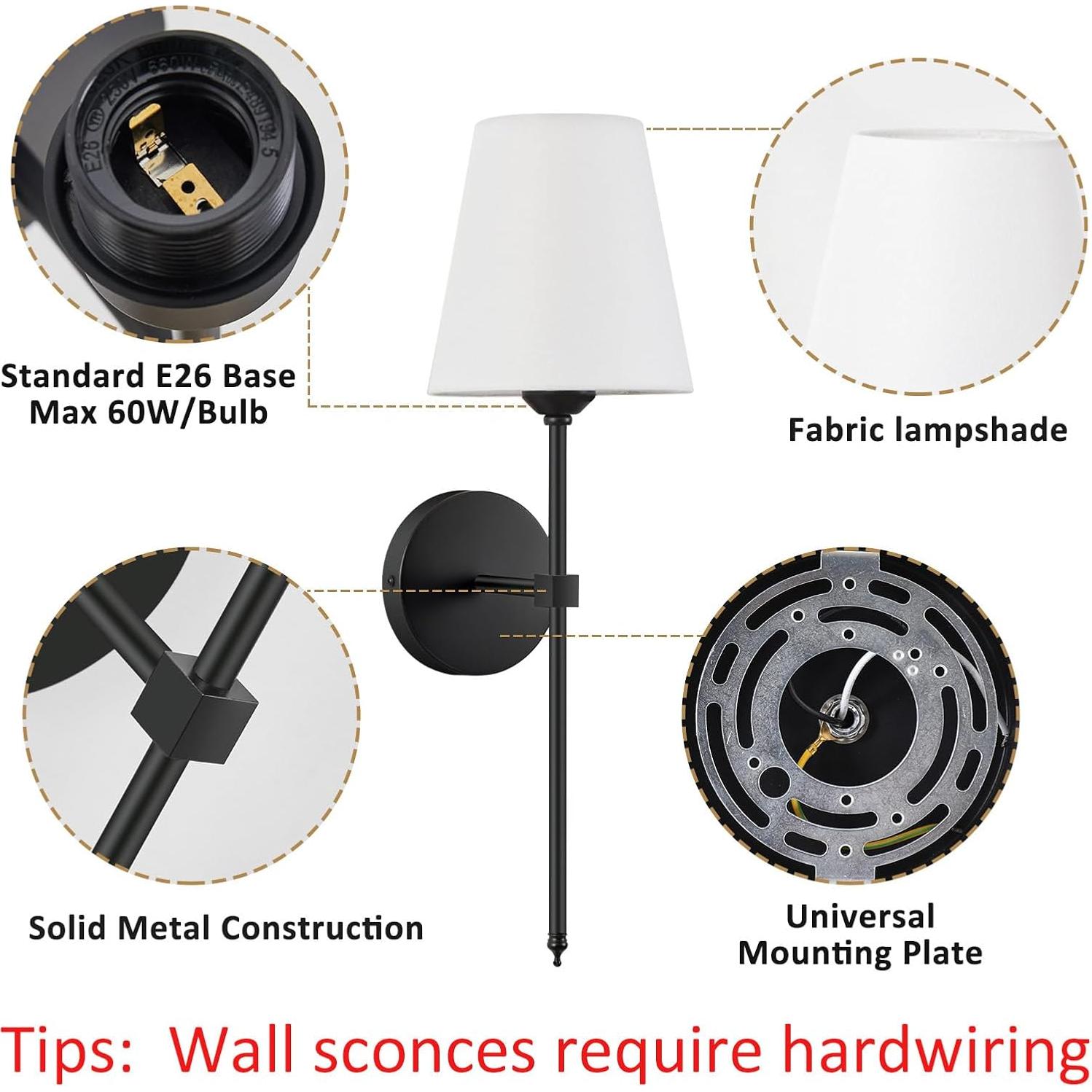 Juego de 2 Apliques de Pared Retro KUAUGST 50.8 cm Negro