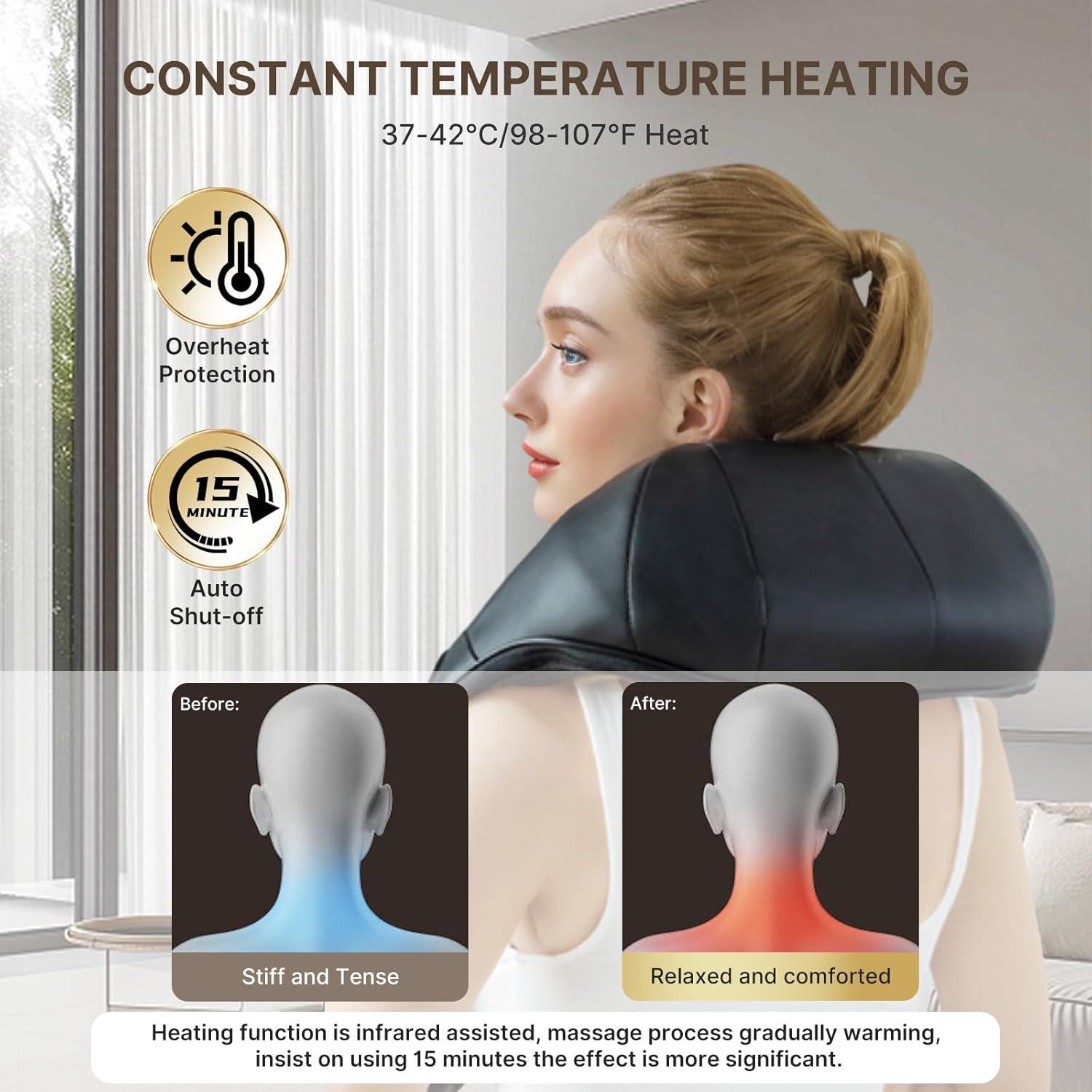 Masajeador de Espalda y Cuello PONGUI con Calor Shiatsu 16 Cabezas