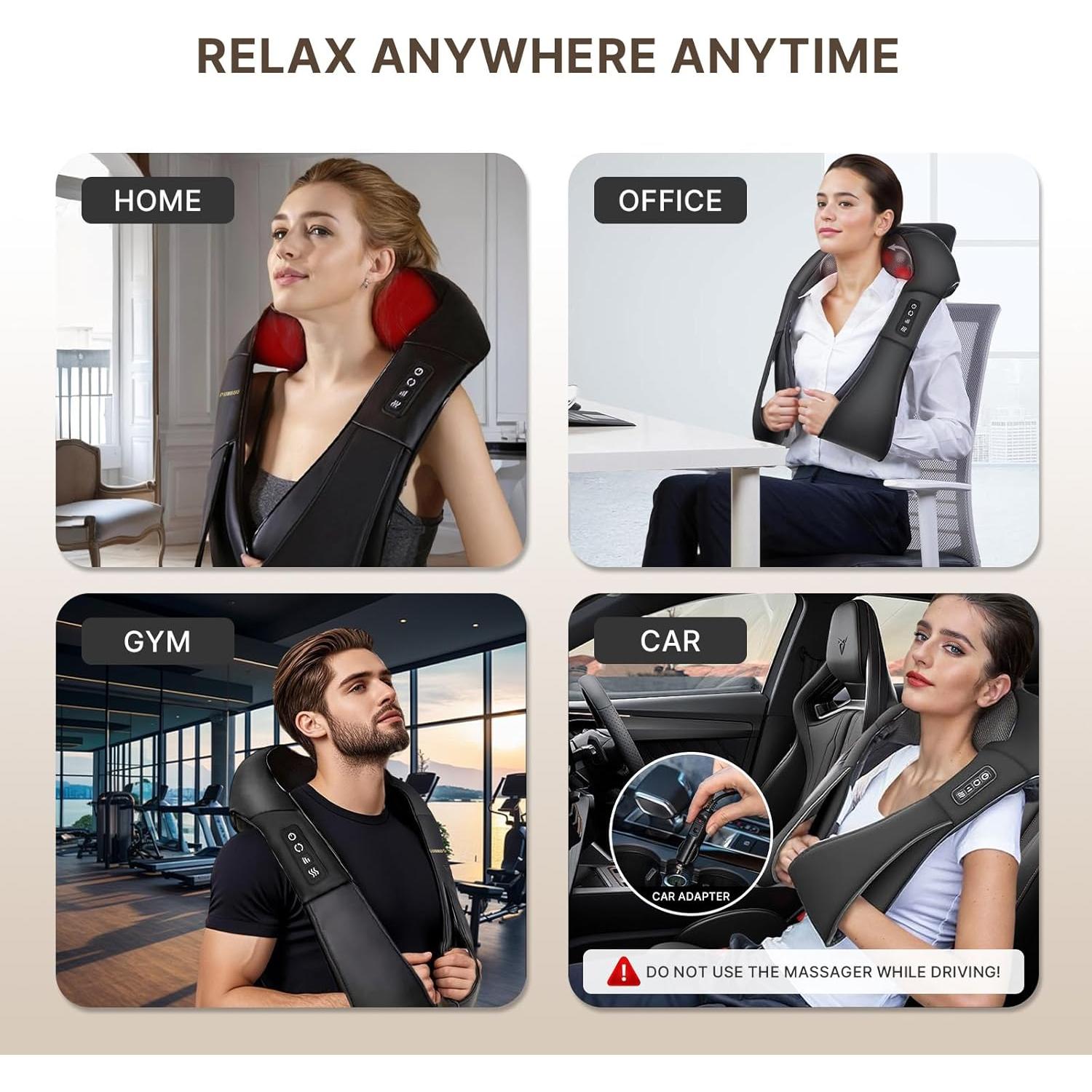 Masajeador de Espalda y Cuello PONGUI con Calor Shiatsu 16 Cabezas