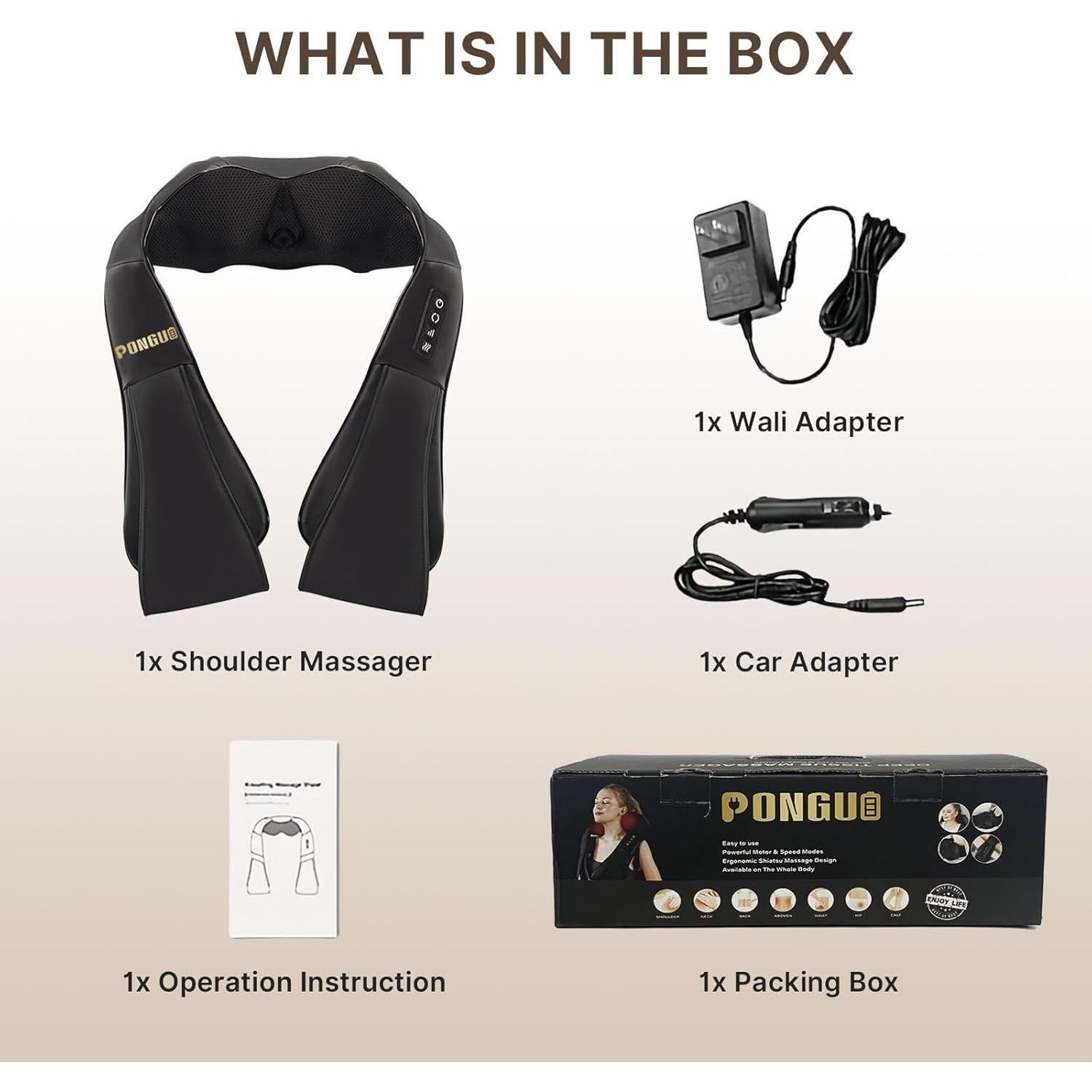 Masajeador de Espalda y Cuello PONGUI con Calor Shiatsu 16 Cabezas