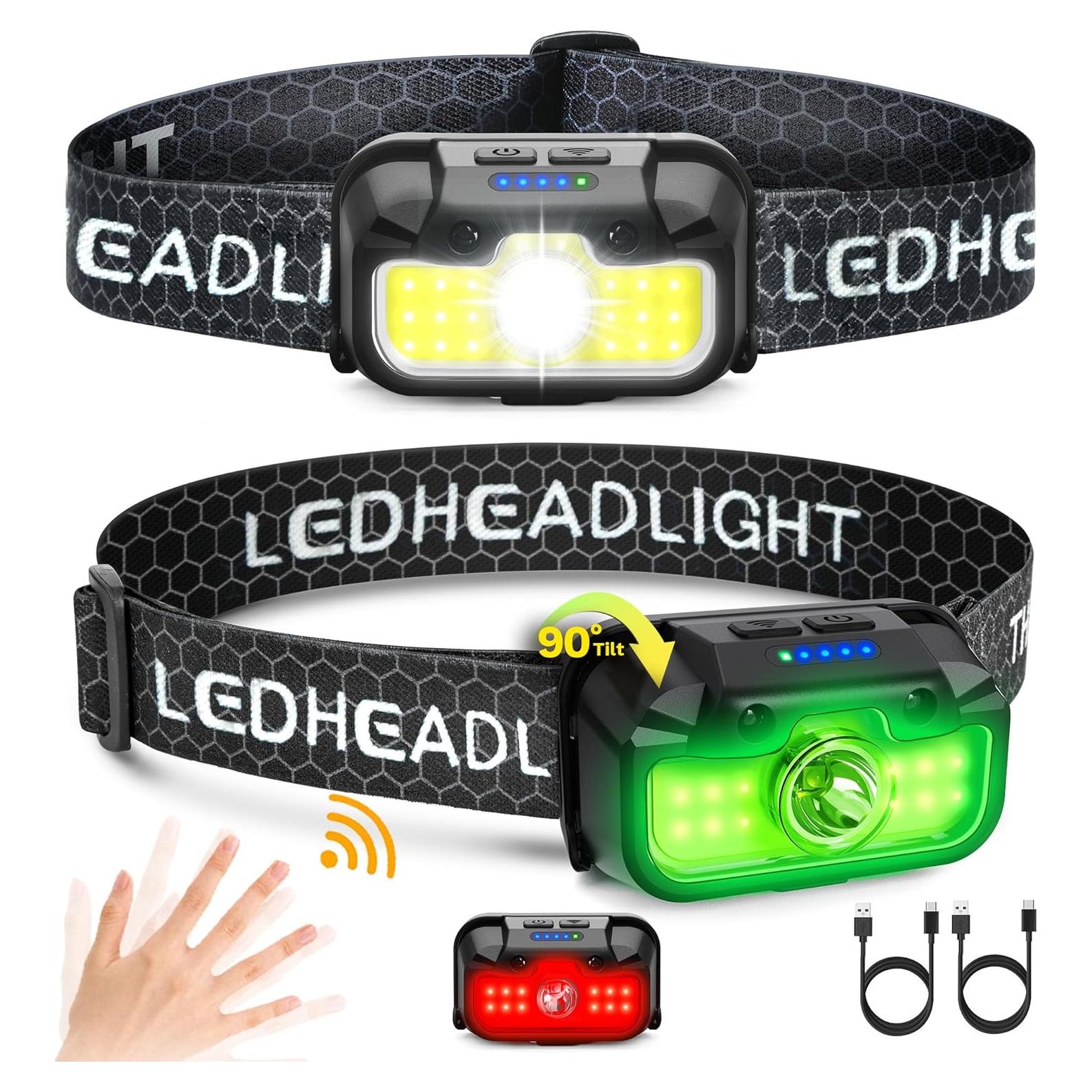 Paquete de 2 Linternas Frontales Recargables Favorlite 1300 Lúmenes