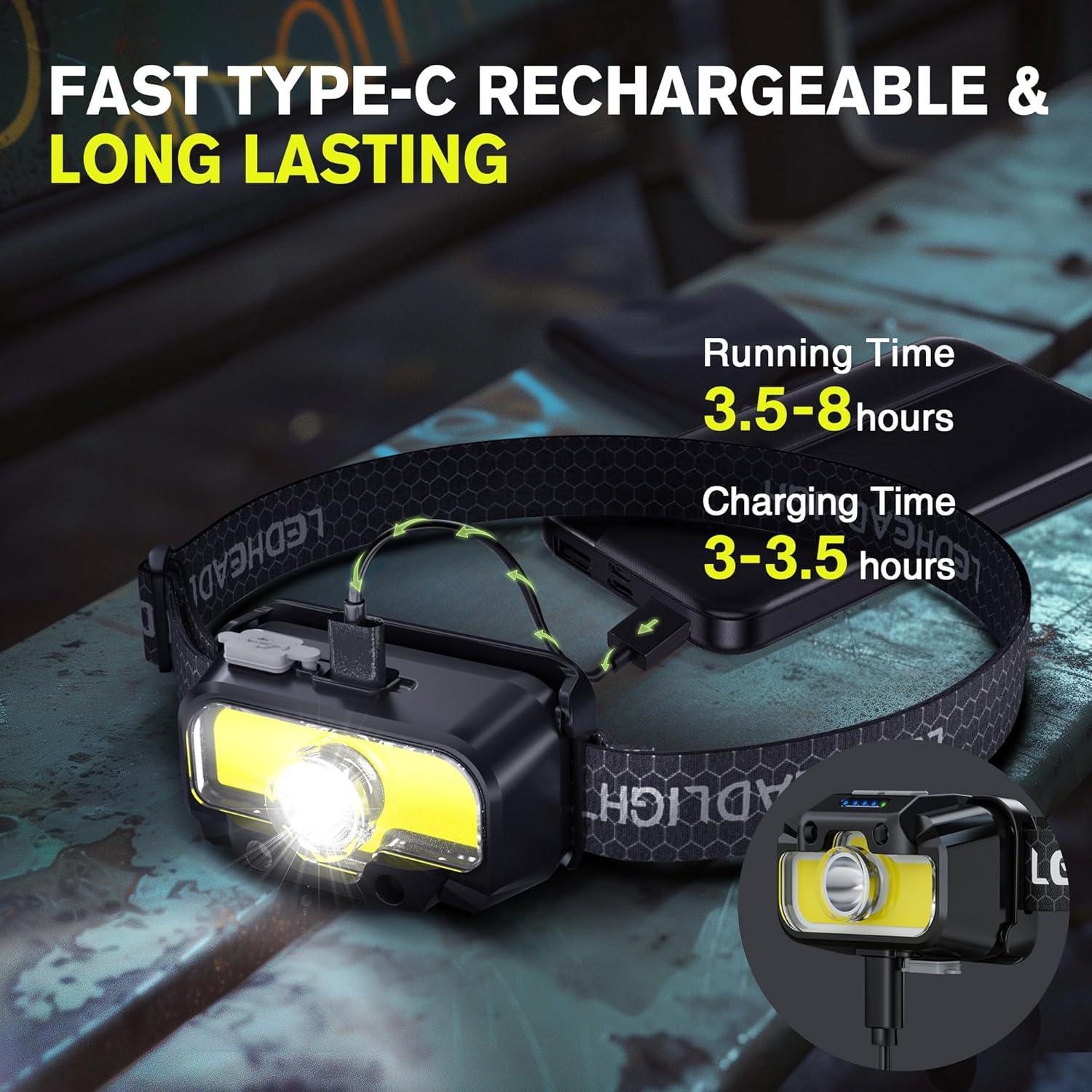 Paquete de 2 Linternas Frontales Recargables Favorlite 1300 Lúmenes