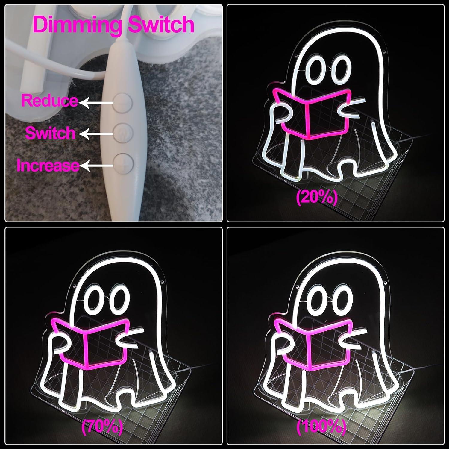 Lámpara de lectura neón Jesalah fantasma 40x32 cm USB