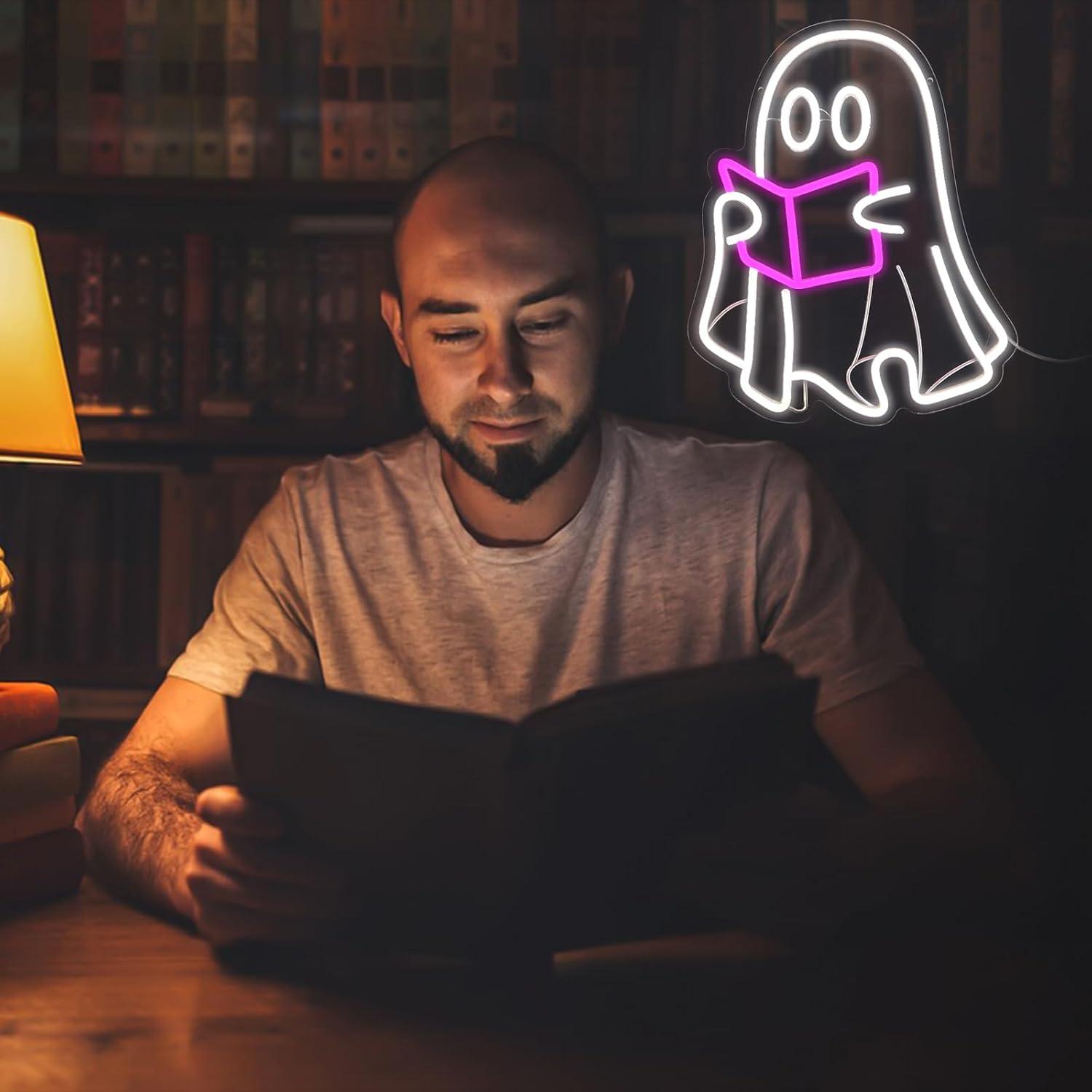 Lámpara de lectura neón Jesalah fantasma 40x32 cm USB