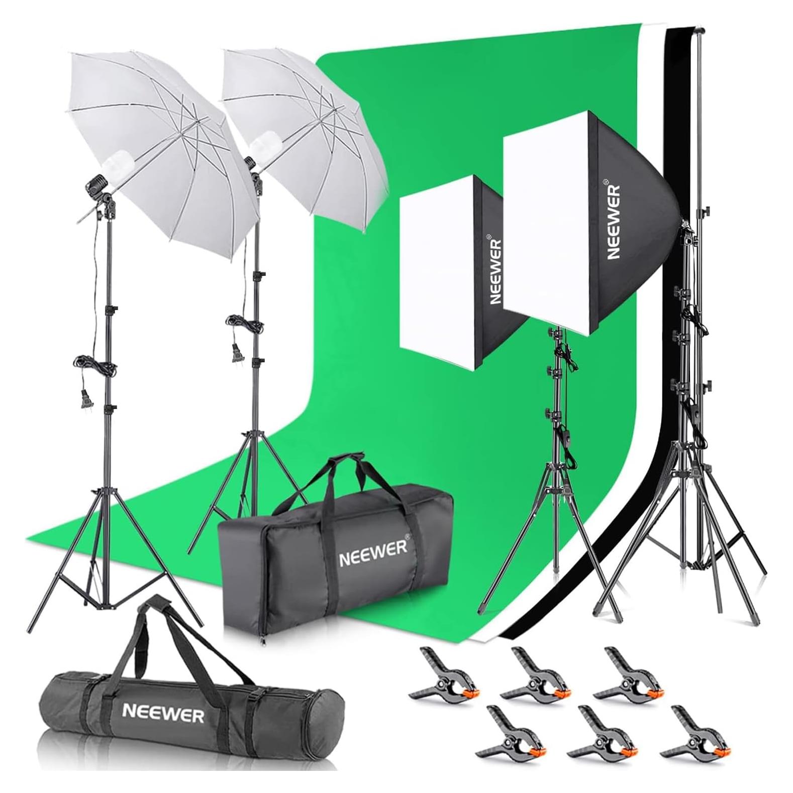 Kit de Iluminación Fotográfica NEEWER NK100 con Fondos y Soportes