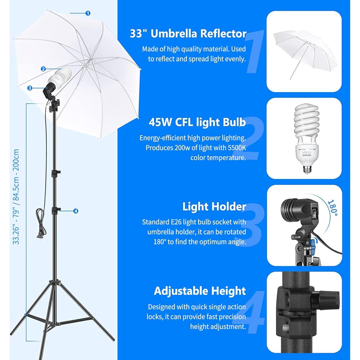 Kit de Iluminación Fotográfica NEEWER NK100 con Fondos y Soportes