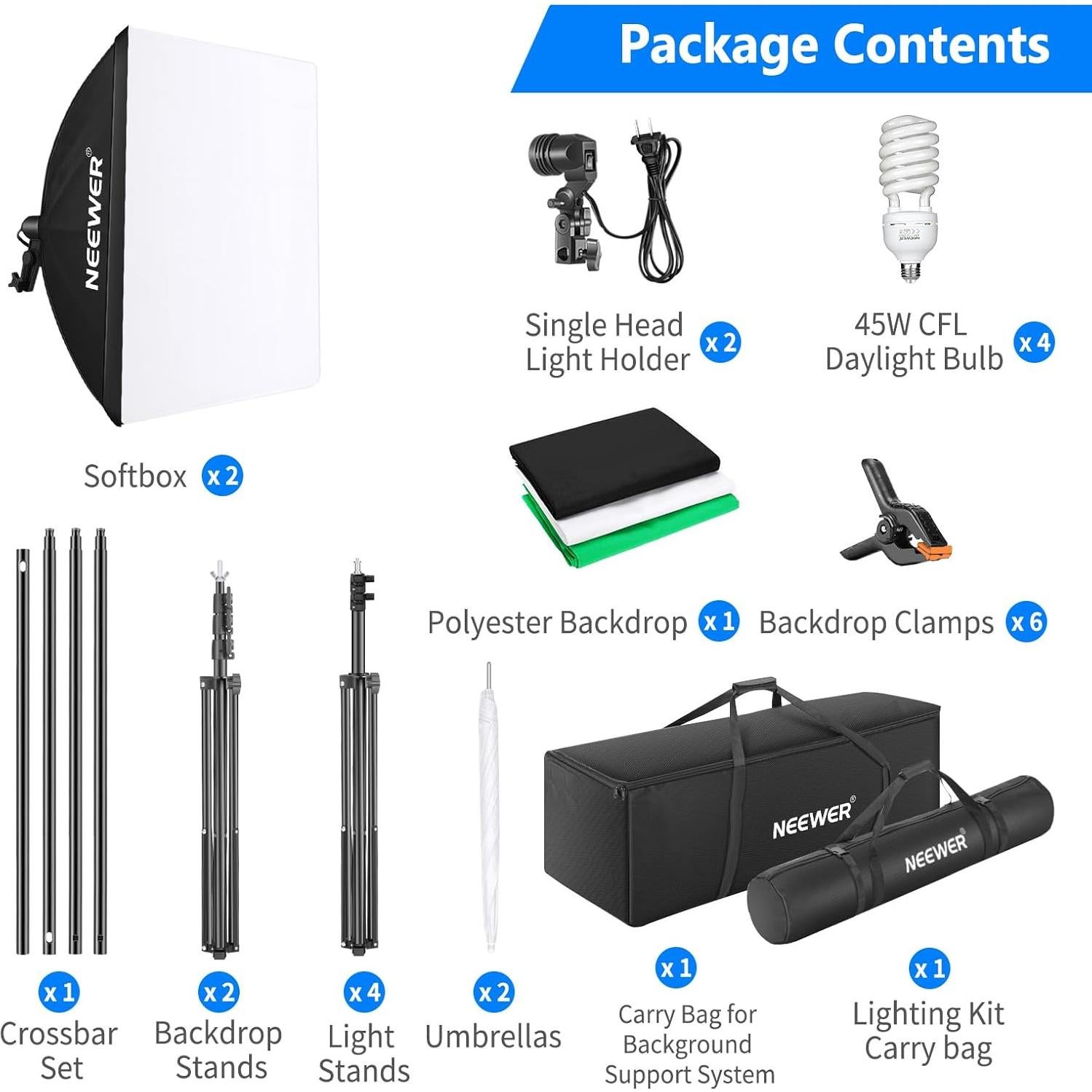 Kit de Iluminación Fotográfica NEEWER NK100 con Fondos y Soportes