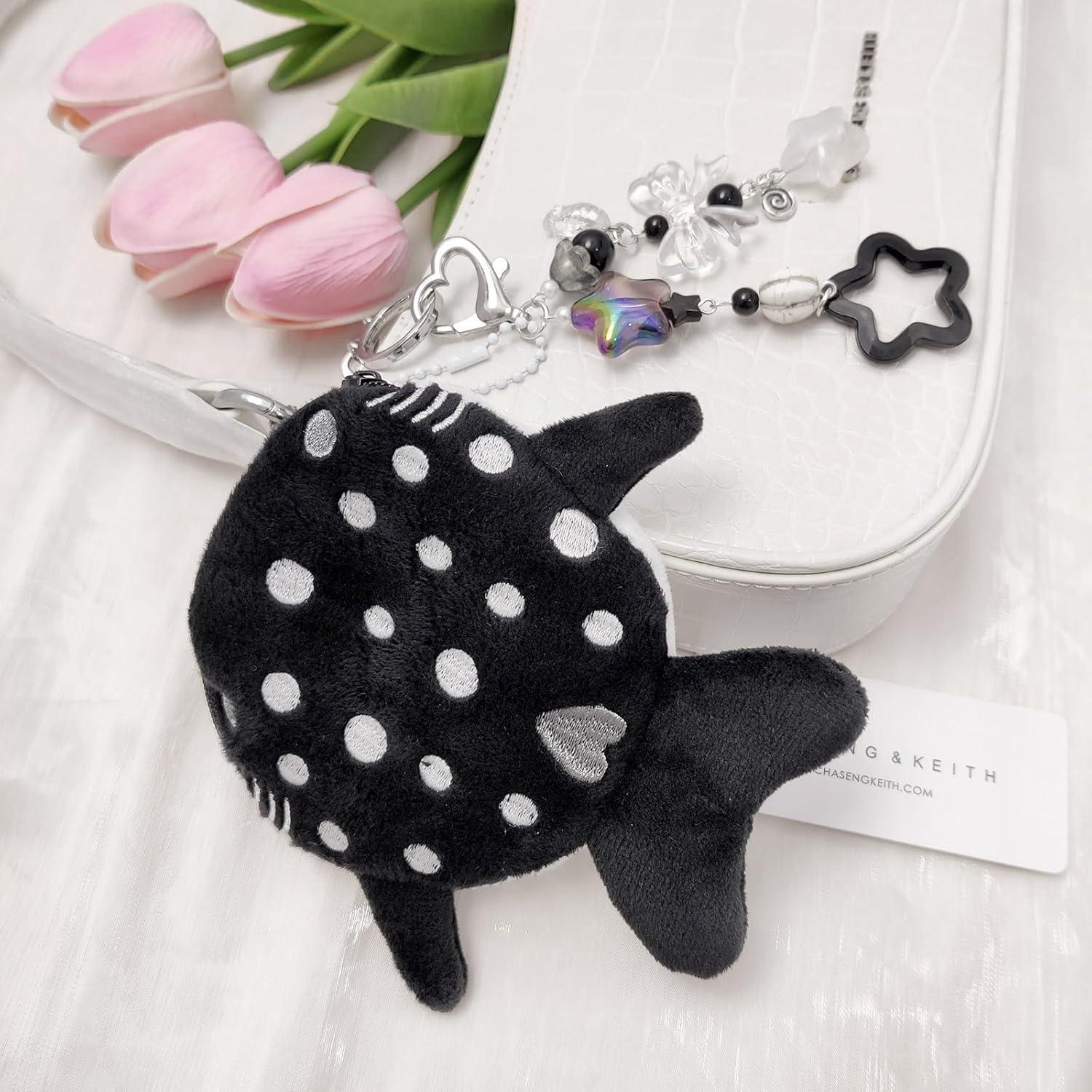 Llavero Monedero Tiburón Ballena Kawaii Negro - Peluche Suave