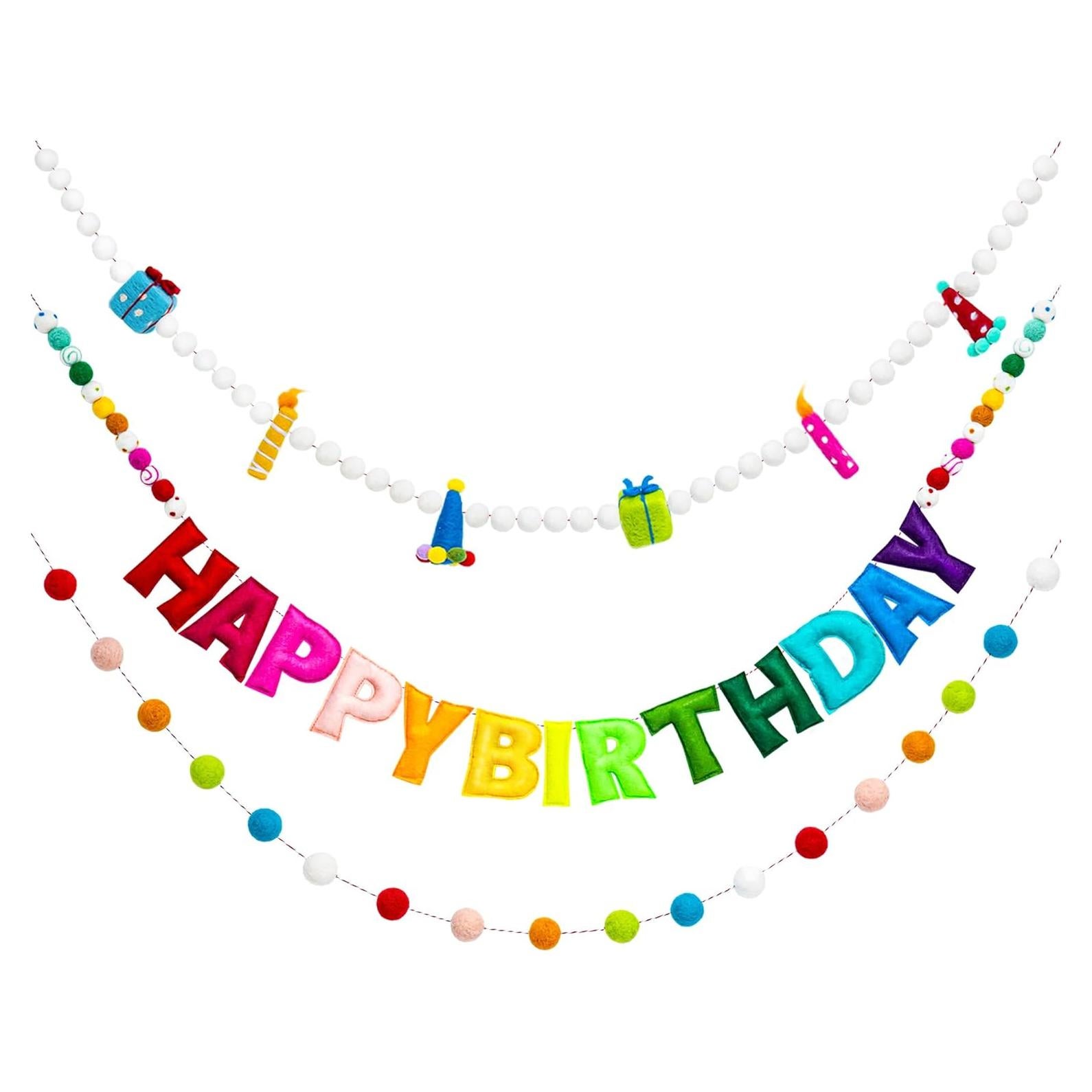 Guirnalda de Cumpleaños Reutilizable Meygajoe - 3 Piezas Arcoíris