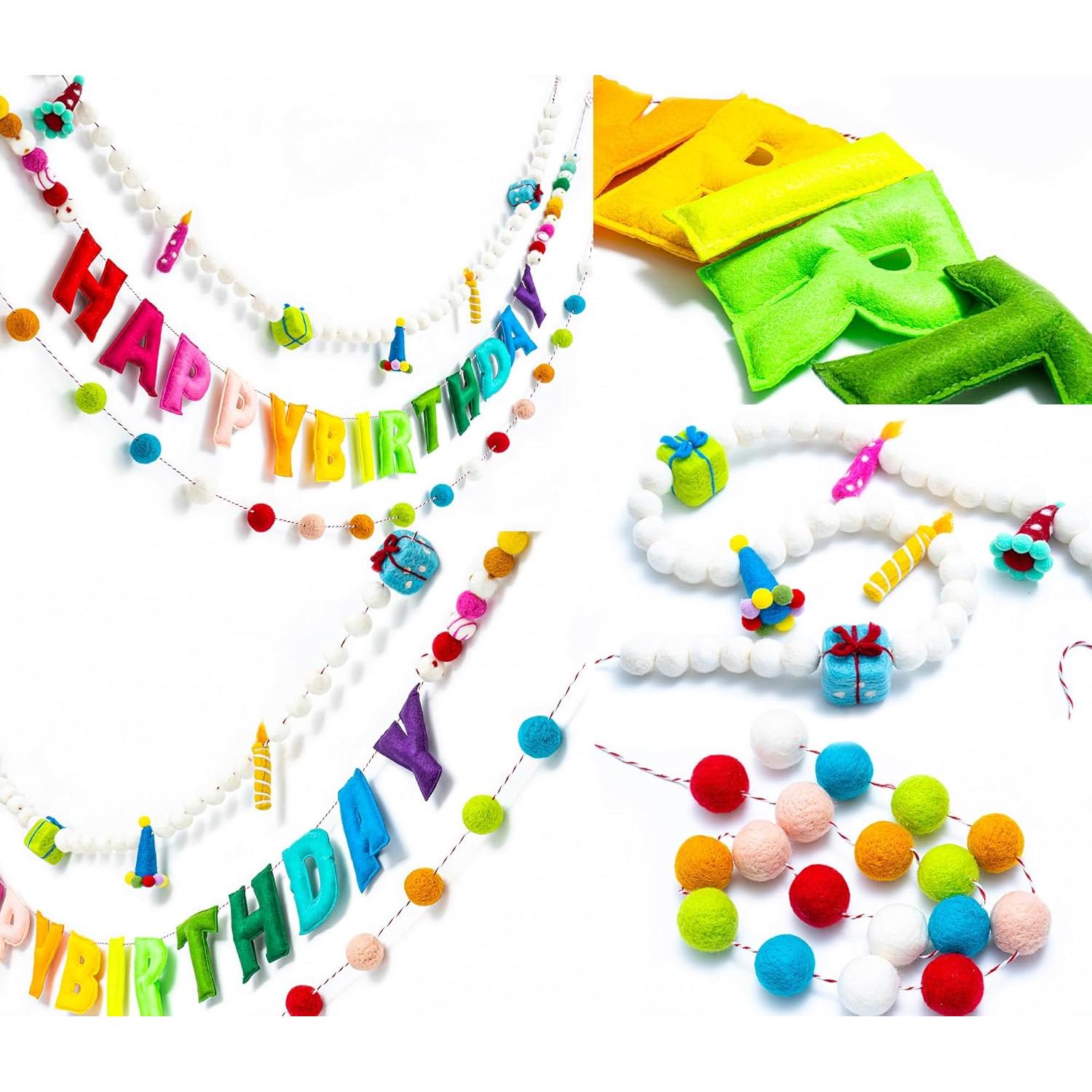 Guirnalda de Cumpleaños Reutilizable Meygajoe - 3 Piezas Arcoíris