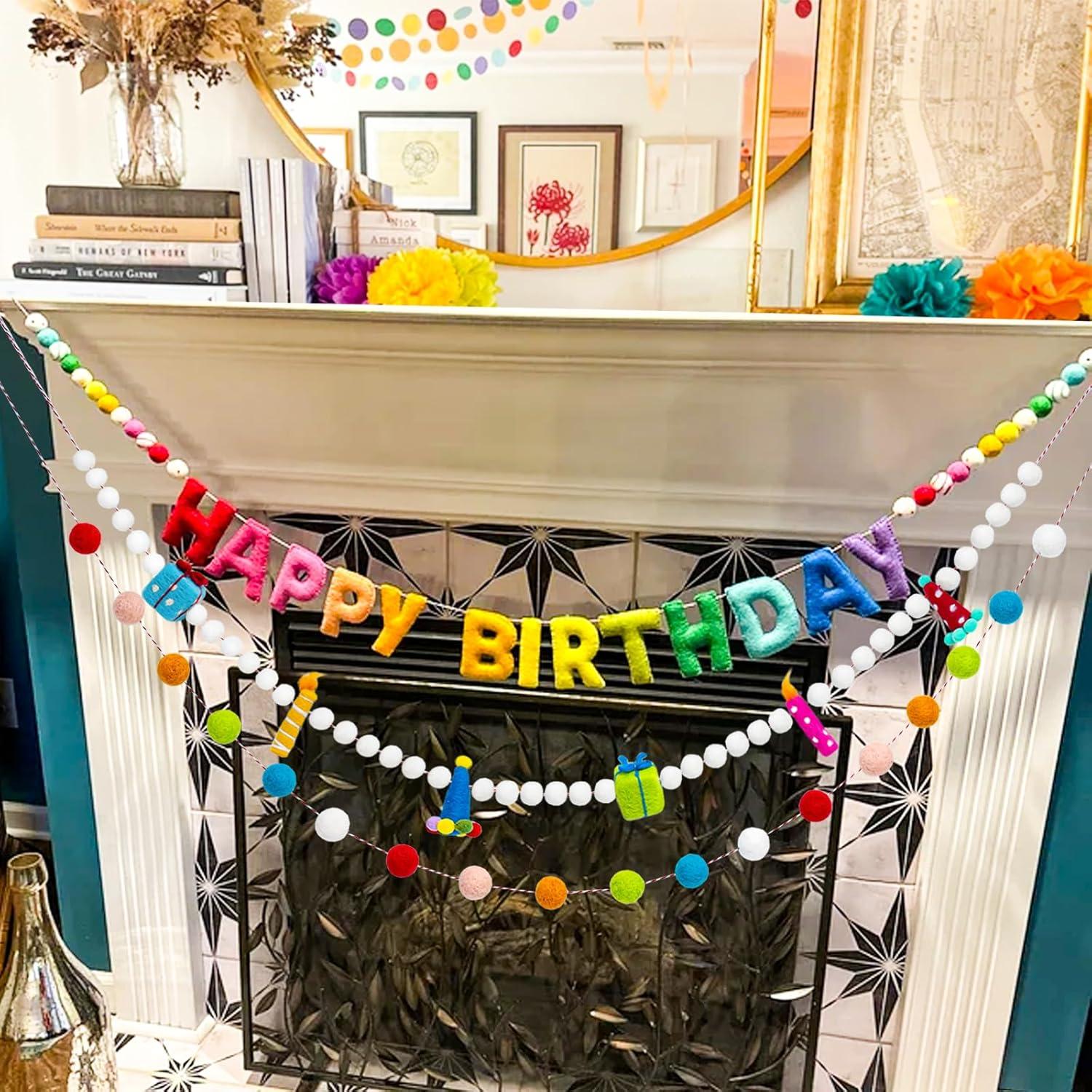 Guirnalda de Cumpleaños Reutilizable Meygajoe - 3 Piezas Arcoíris