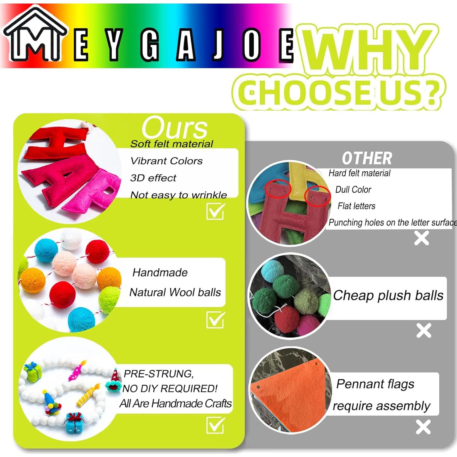 Guirnalda de Cumpleaños Reutilizable Meygajoe - 3 Piezas Arcoíris