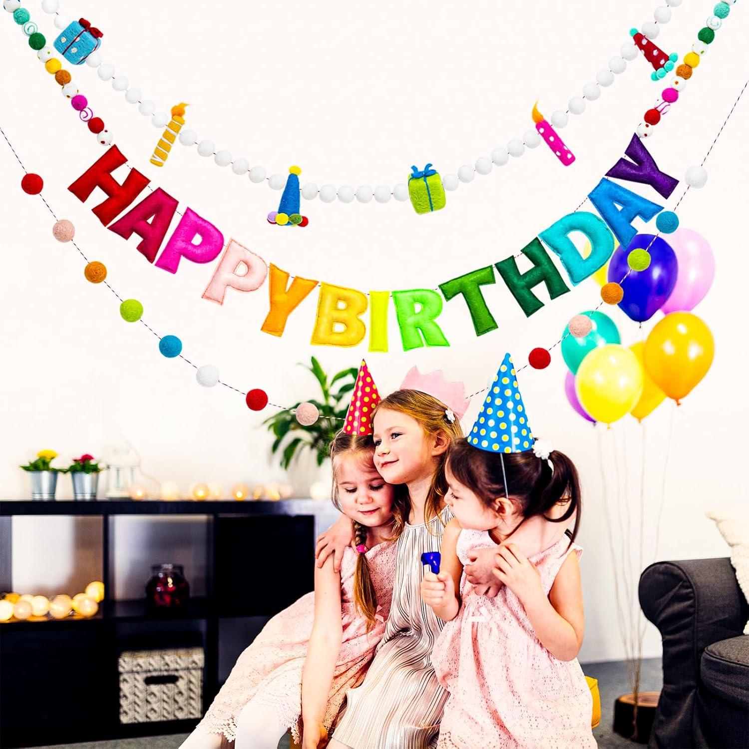 Guirnalda de Cumpleaños Reutilizable Meygajoe - 3 Piezas Arcoíris