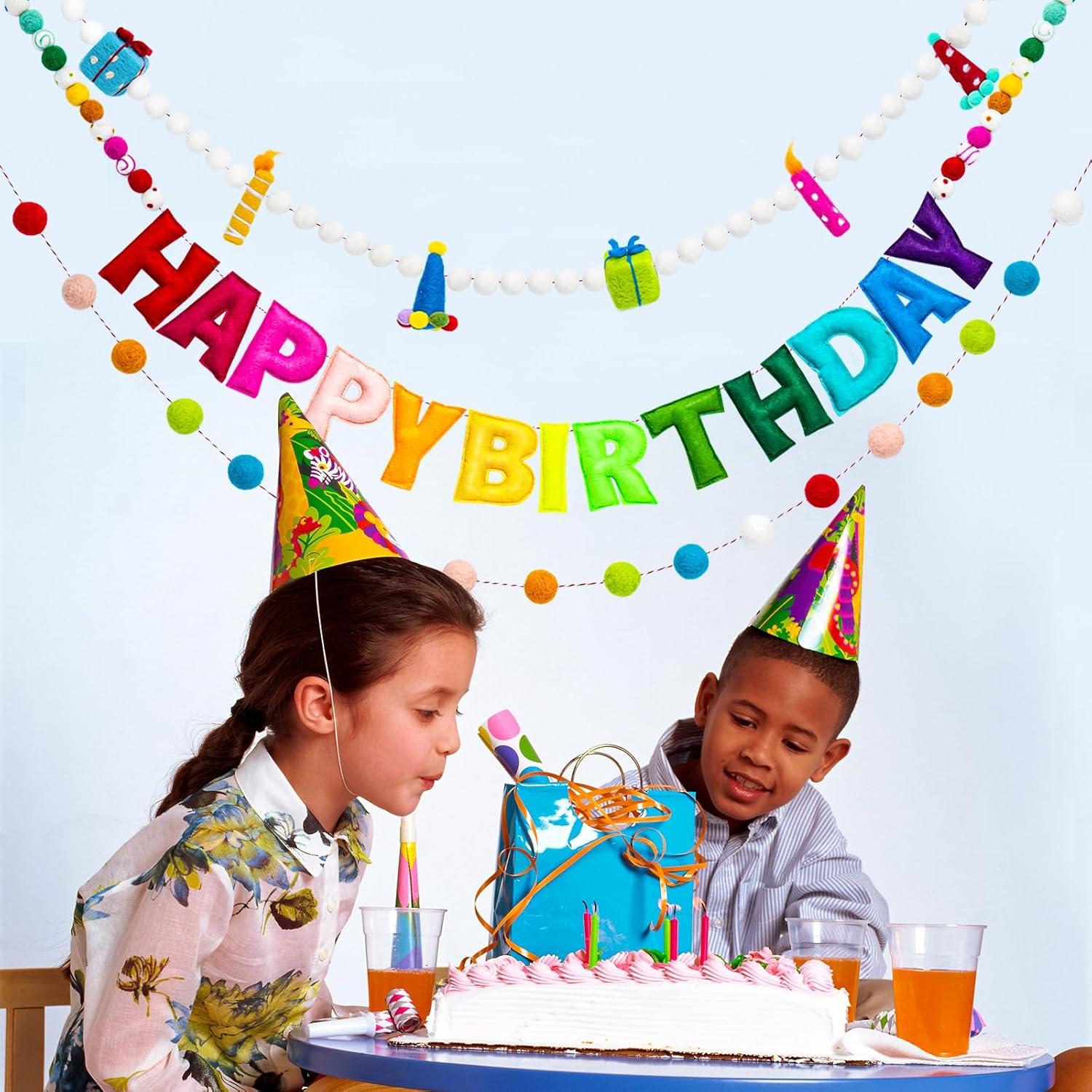 Guirnalda de Cumpleaños Reutilizable Meygajoe - 3 Piezas Arcoíris