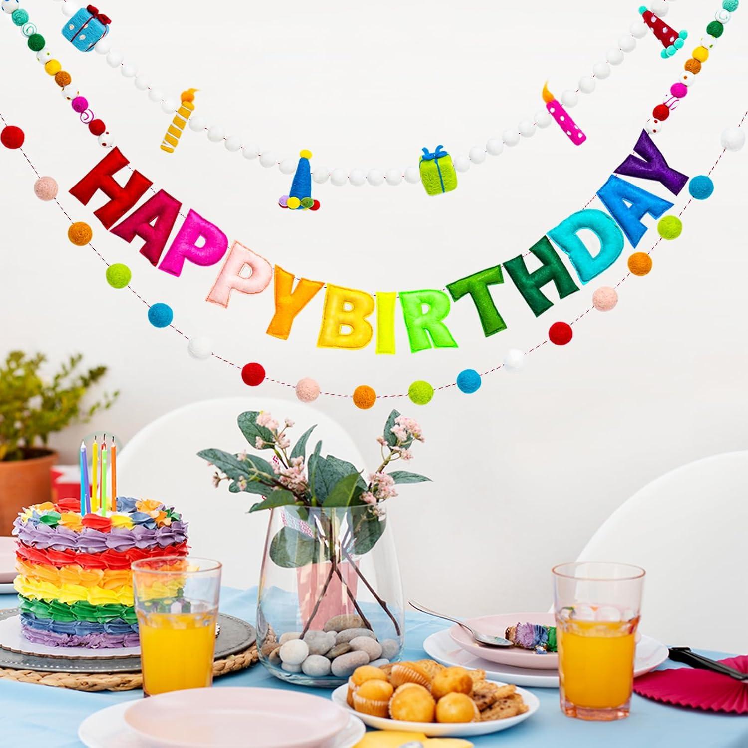 Guirnalda de Cumpleaños Reutilizable Meygajoe - 3 Piezas Arcoíris