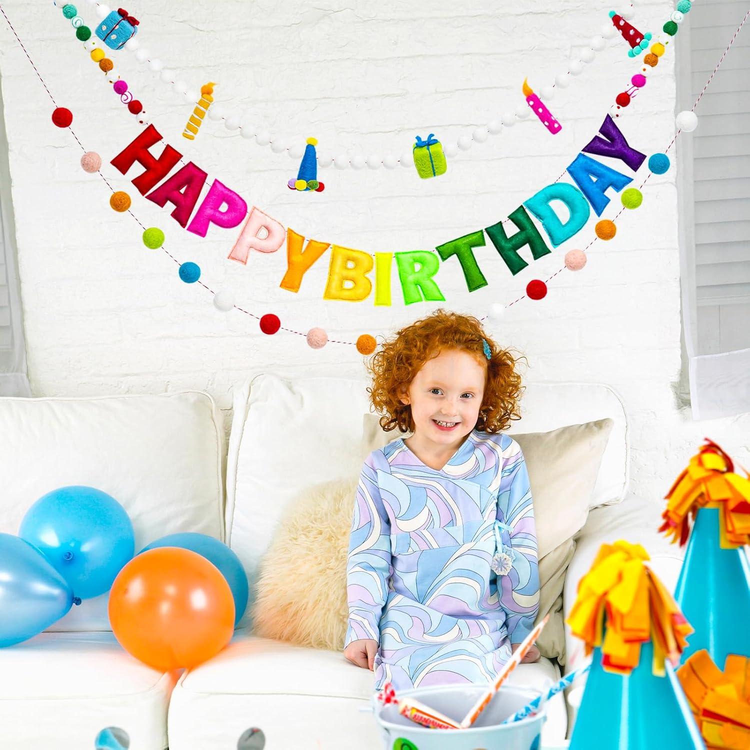 Guirnalda de Cumpleaños Reutilizable Meygajoe - 3 Piezas Arcoíris