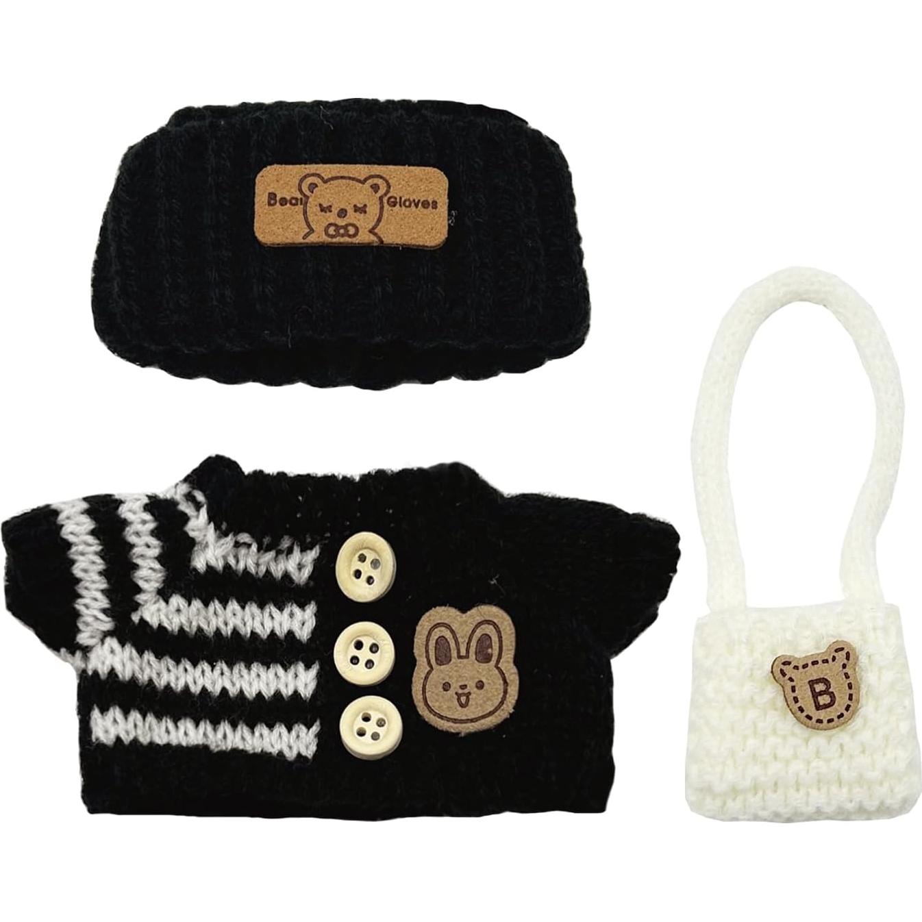 Conjunto de Ropa para Muñecas 15-17cm Lana Accesorios Negro