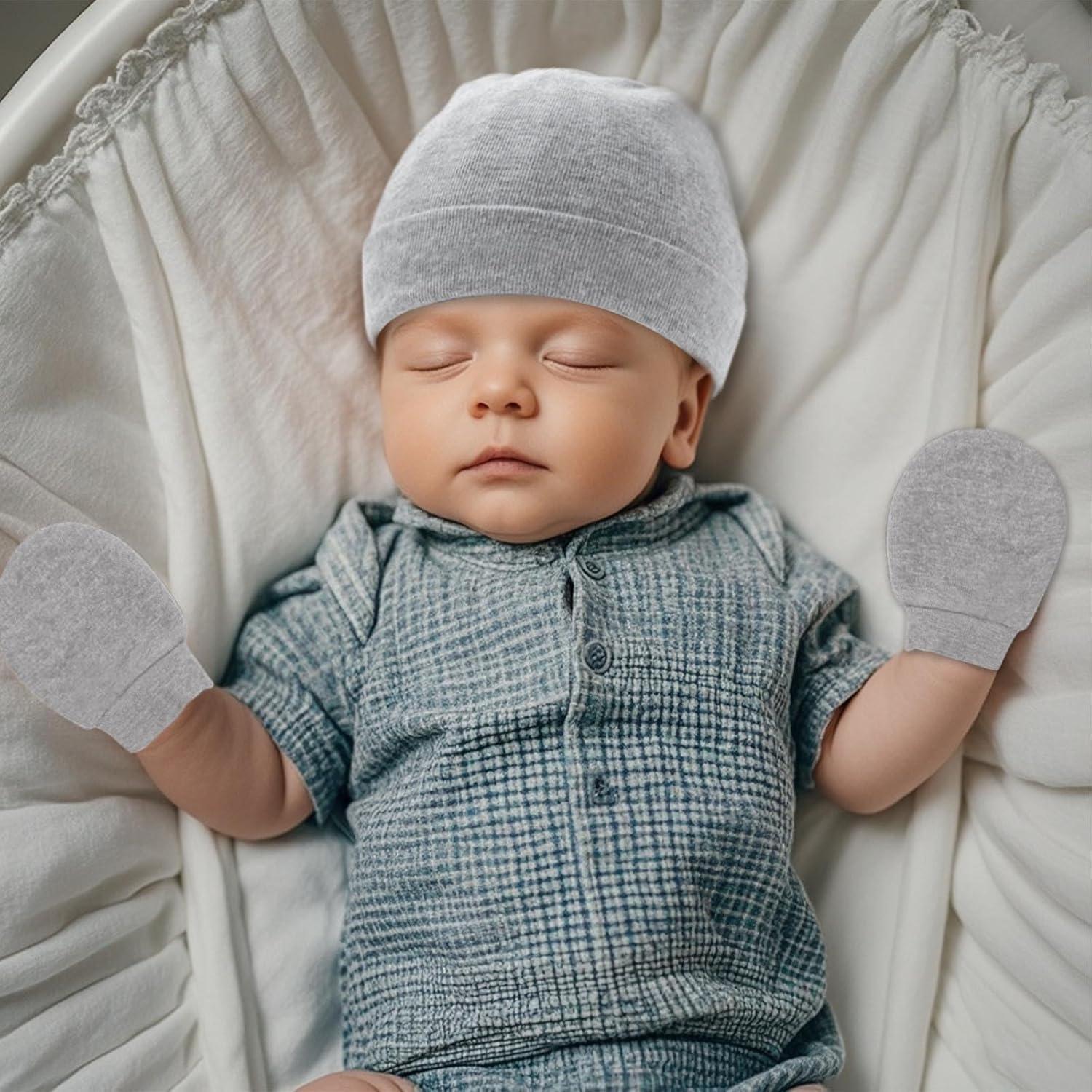 Conjunto Gorro y Manoplas Bebé Algodón Suave Azul 0-6 Meses