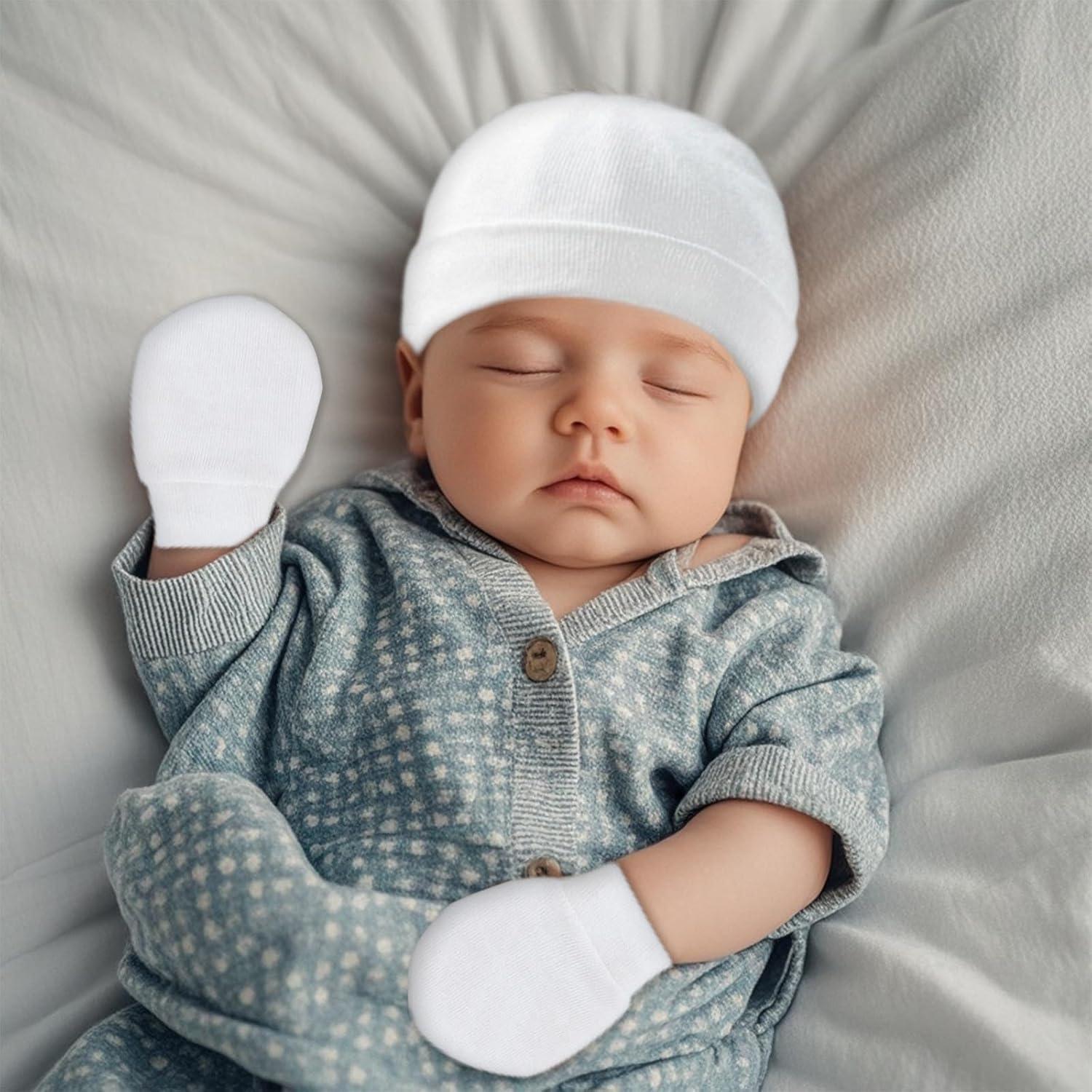 Conjunto Gorro y Manoplas Bebé Algodón Suave Azul 0-6 Meses