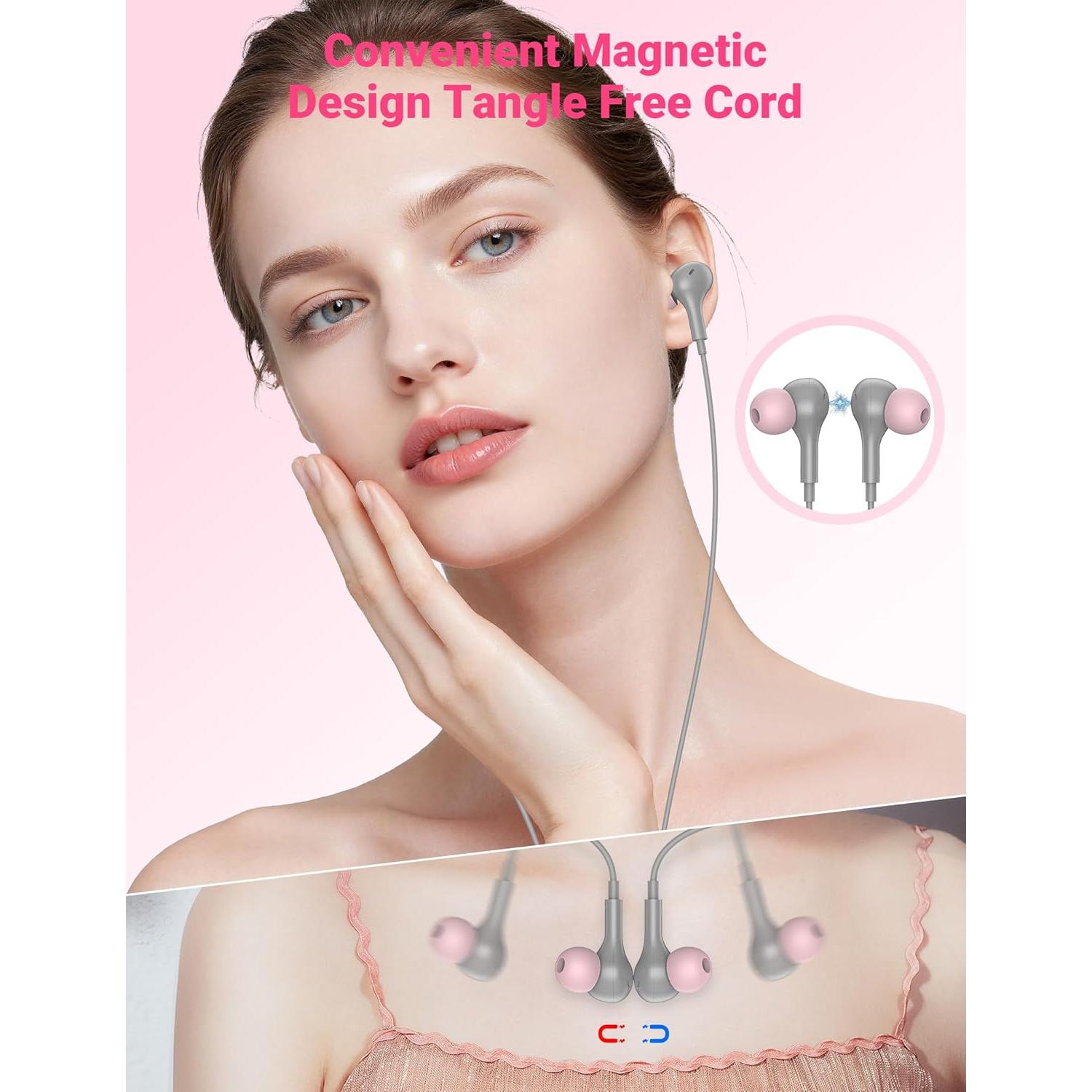 Auriculares USB C con micrófono TOPAUX Gris Rosa - Intrauditivos