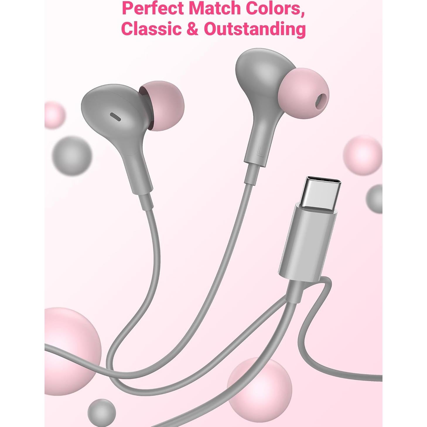 Auriculares USB C con micrófono TOPAUX Gris Rosa - Intrauditivos
