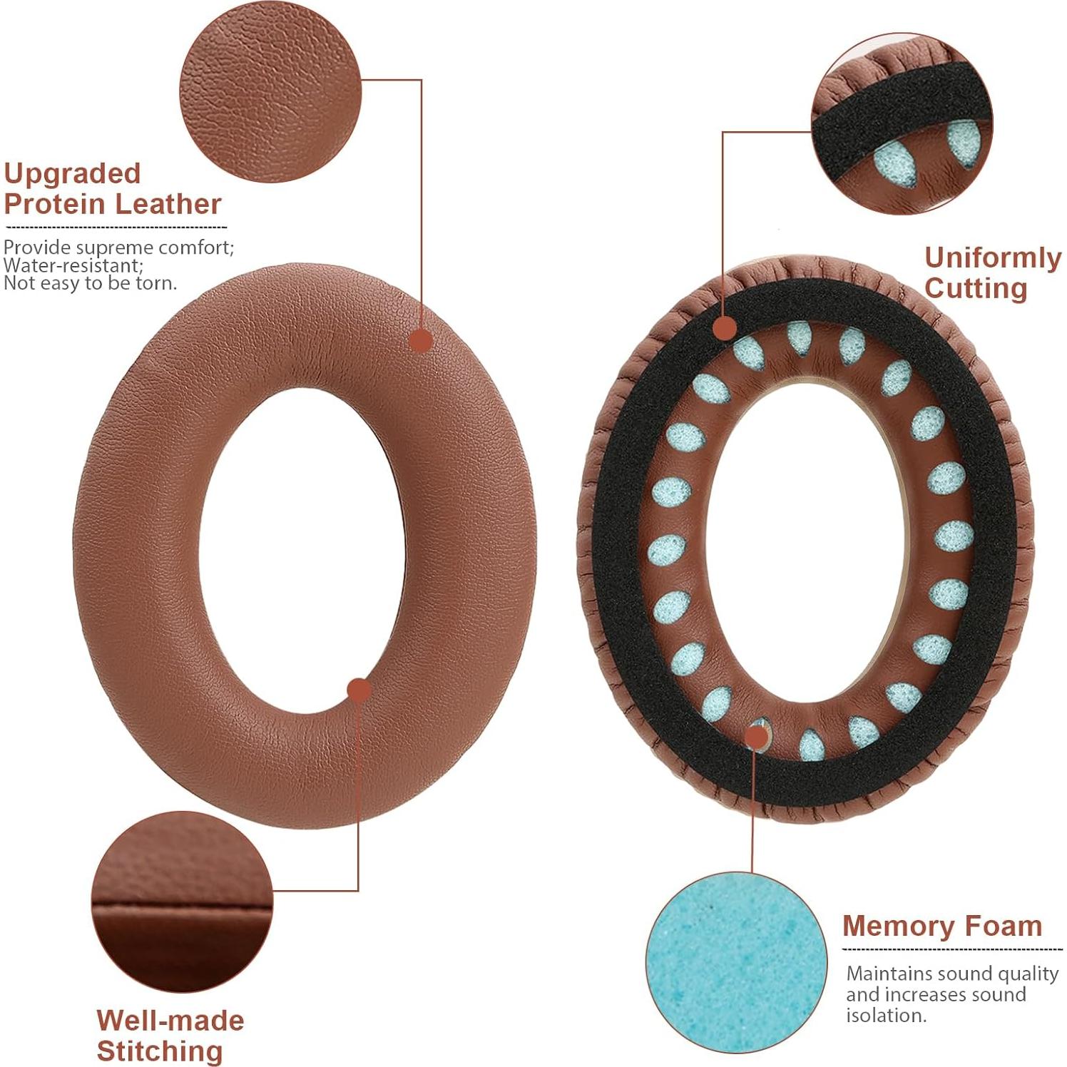Almohadillas de Repuesto Earrock para Bose QC25 QC35 QC45 - Espuma de Memoria Marrón