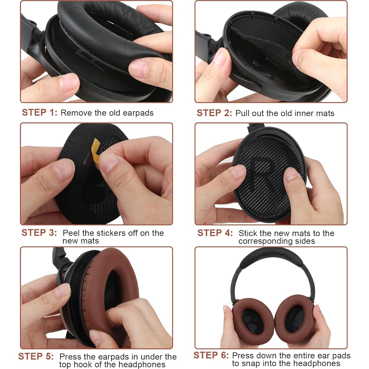 Almohadillas de Repuesto Earrock para Bose QC25 QC35 QC45 - Espuma de Memoria Marrón