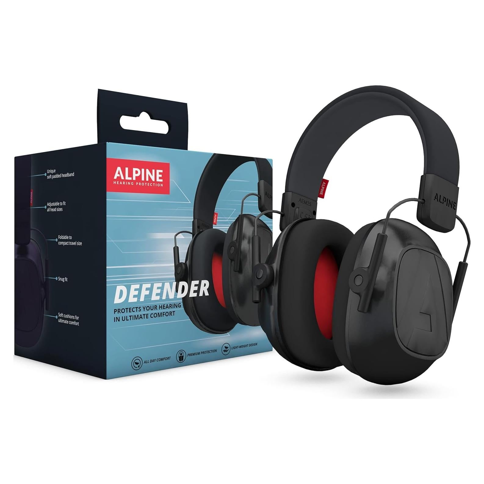 Alpine Defender Adult Earmuffs for Noise Reduction - Premium Noise Protection Headphones for Study, Focus, Work & Sensory Overload - Light-Weight Design - Adjustable Headband - All Day Comfort - 22dB