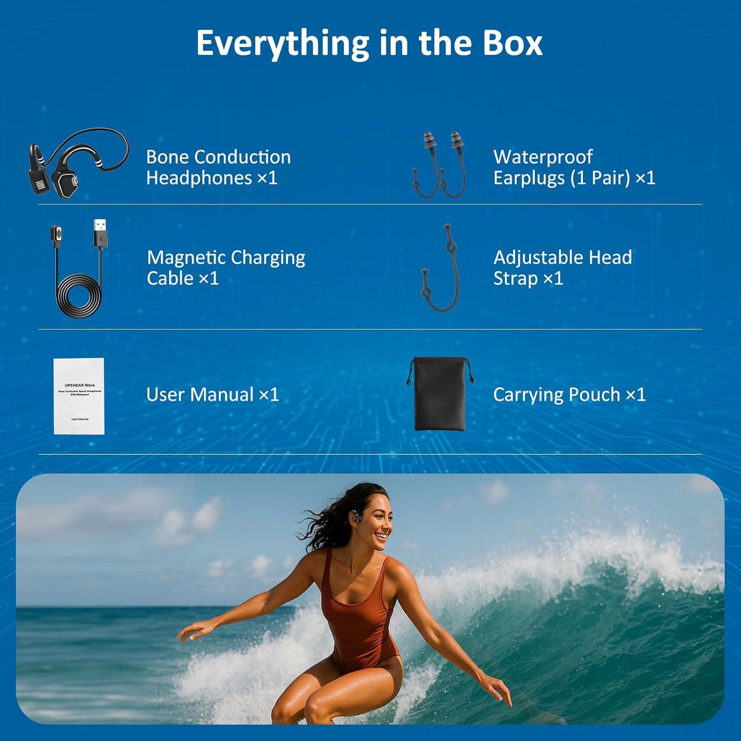 Auriculares de Conducción Ósea Alex OPENEAR Wave IP68 Bluetooth 5.3