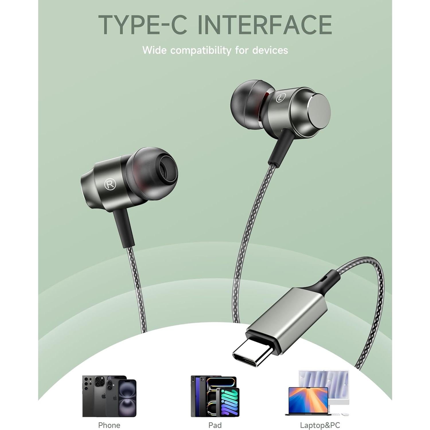 Auriculares USB C Marsno GB04 in-ear con micrófono y graves