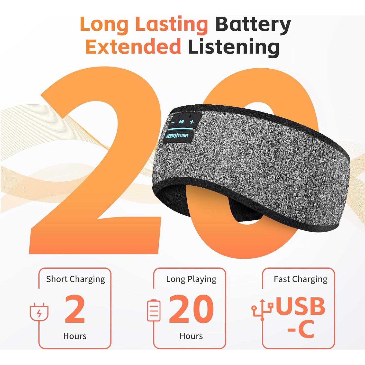 Auriculares para dormir Bluetooth 6.0 Veeniitosr OLIVER 20h gris