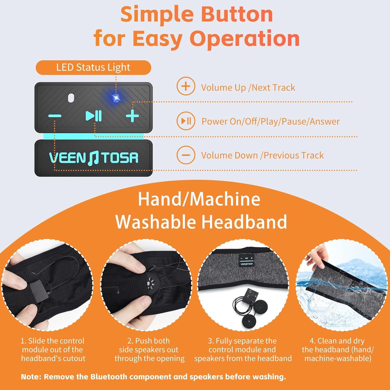 Auriculares para dormir Bluetooth 6.0 Veeniitosr OLIVER 20h gris