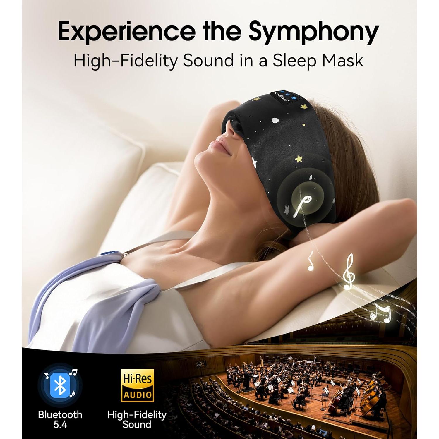 MUSICOZY Máscara de Sueño Bluetooth de Seda Morera con Sonido HD