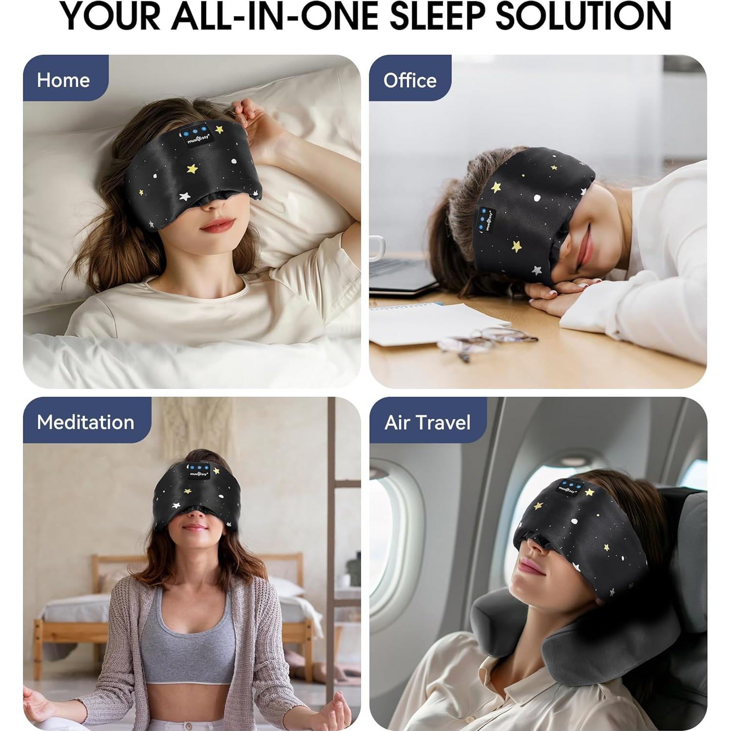 MUSICOZY Máscara de Sueño Bluetooth de Seda Morera con Sonido HD