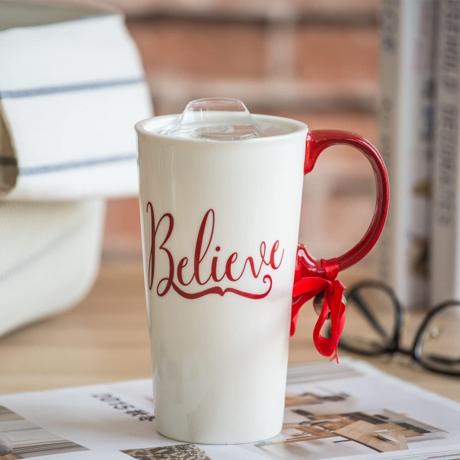 Taza de Cerámica Navideña Topadorn 502 ml con Tapa y Caja
