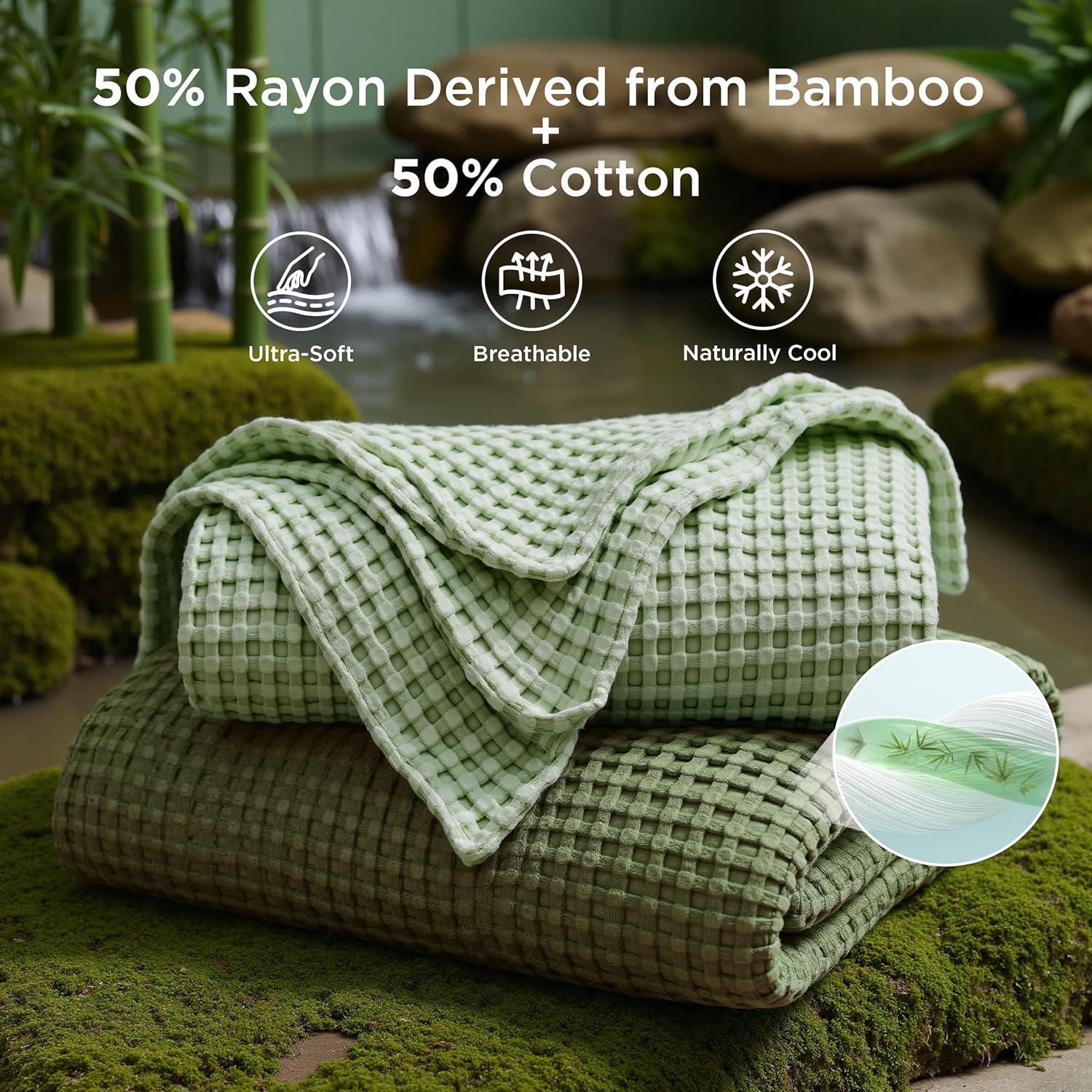 Manta Enfriadora King Bedsure Algodón y Bambú Verde Salvia